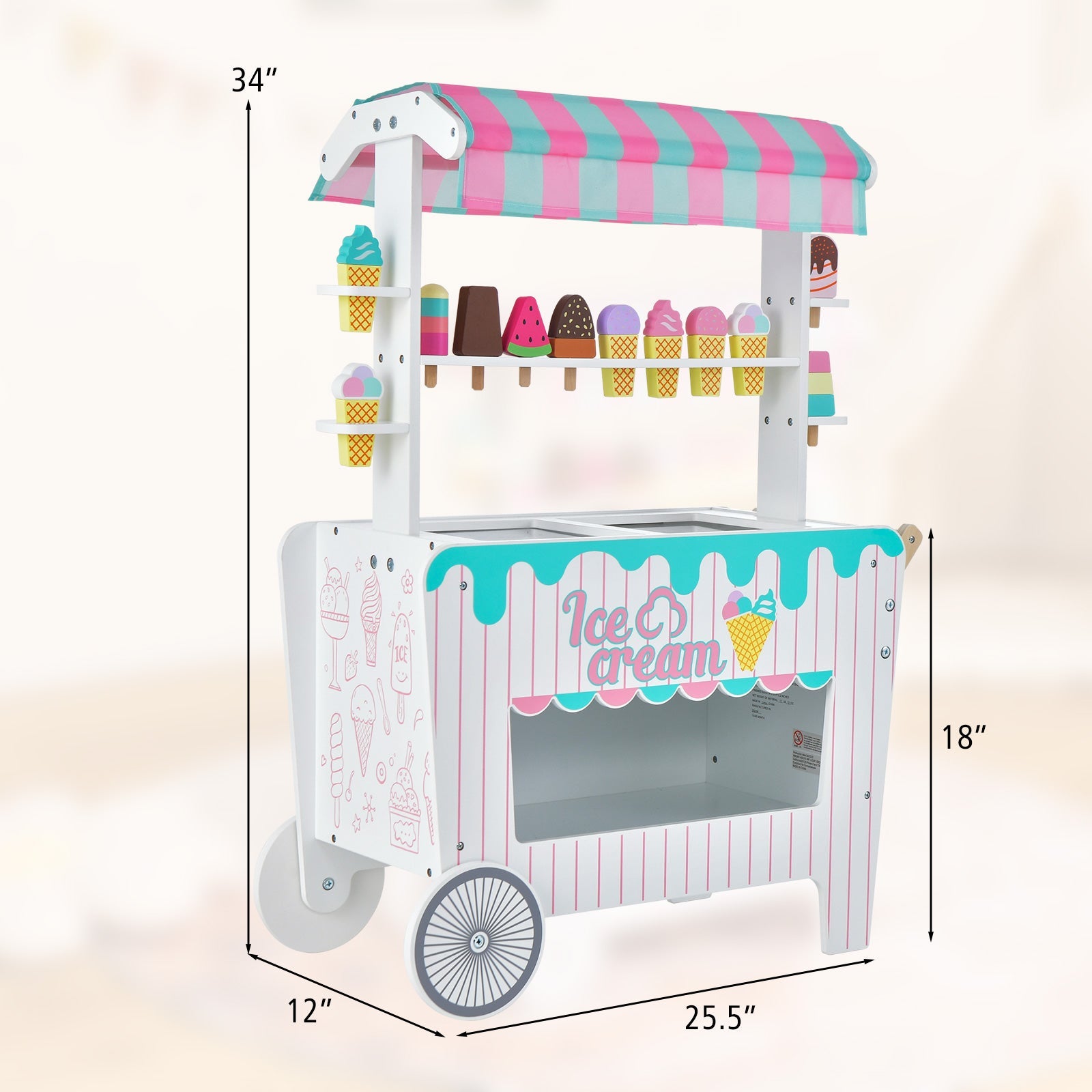 GBruno Kids Ice Cream Cart Playset with Display Rack and Accessories