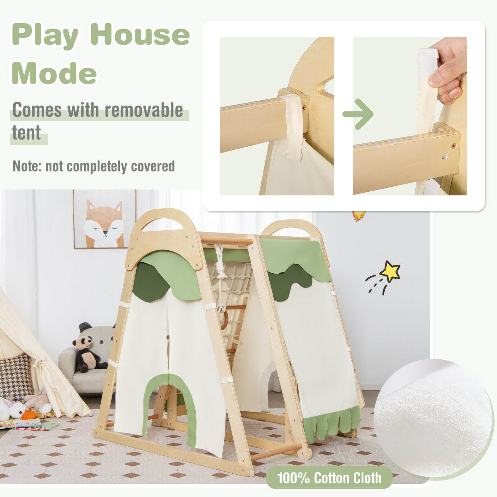 GBruno 6-in-1 Wooden Kids Jungle Gym Playset with Slide Climbing Net-Natural