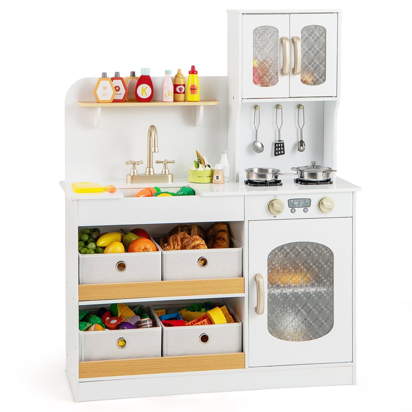 GBruno Kids Kitchen Playset with Cooking Accessories and Toy Cuttable Veggies-White GBruno Store