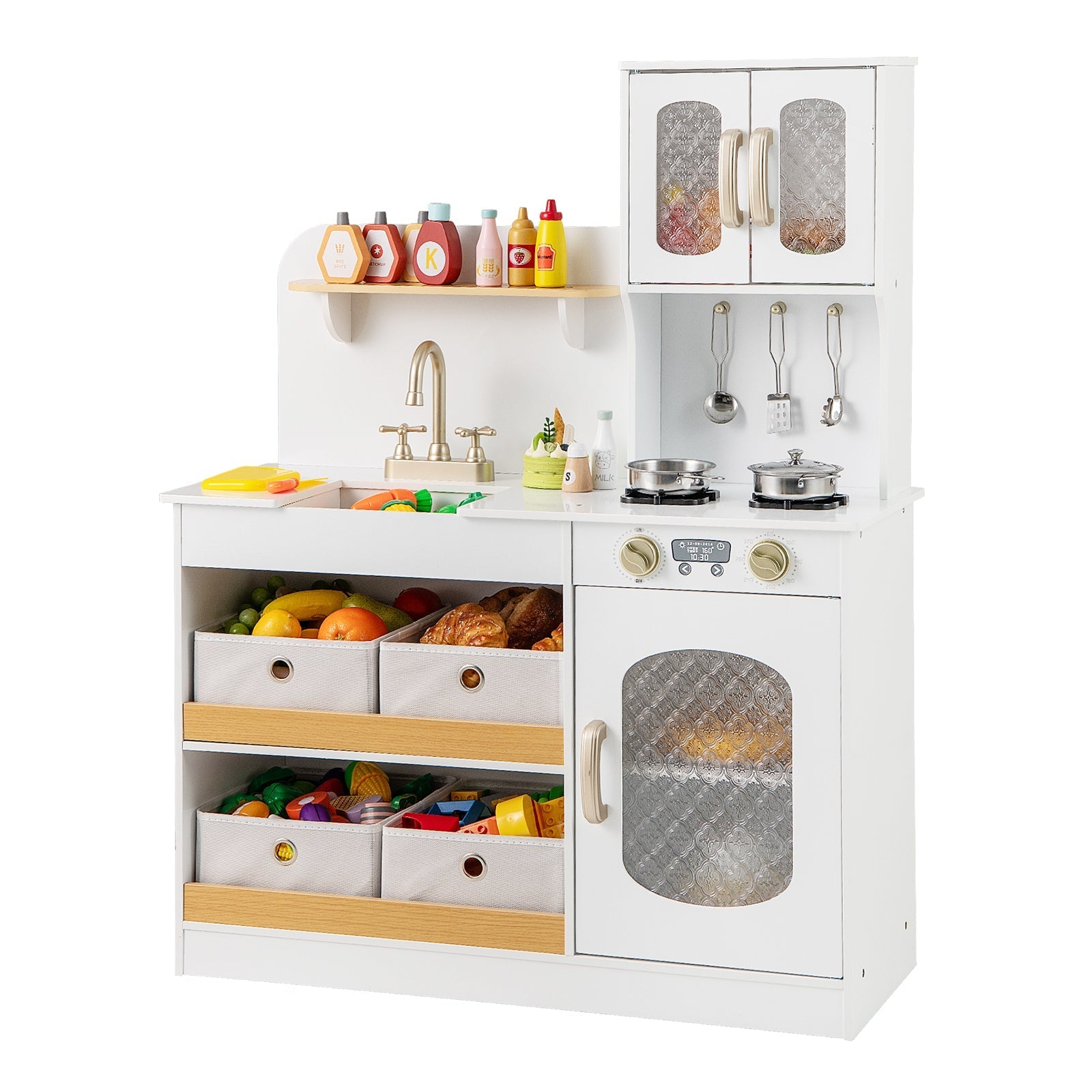 GBruno Kids Kitchen Playset with Cooking Accessories and Toy Cuttable Veggies-White GBruno Store