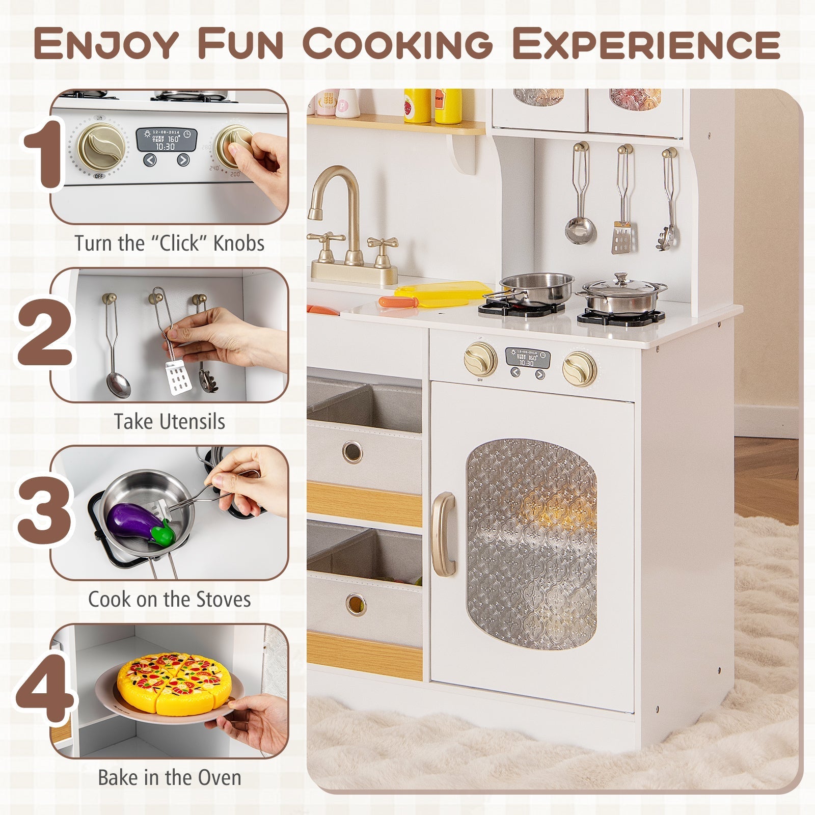 GBruno Kids Kitchen Playset with Cooking Accessories and Toy Cuttable Veggies-White GBruno Store