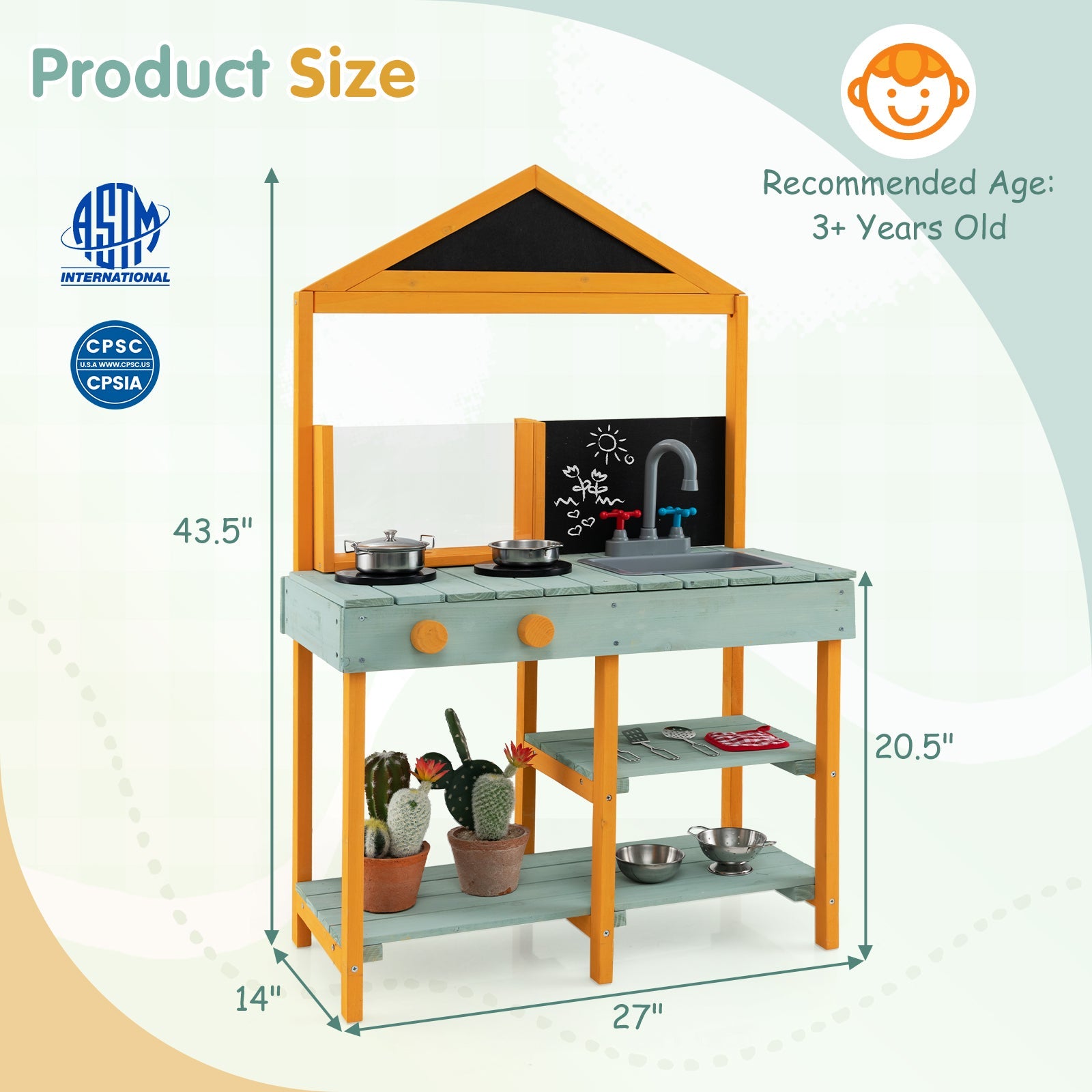 GBruno Kids Kitchen Playset with Root Viewer Planter and Rotatable Faucet