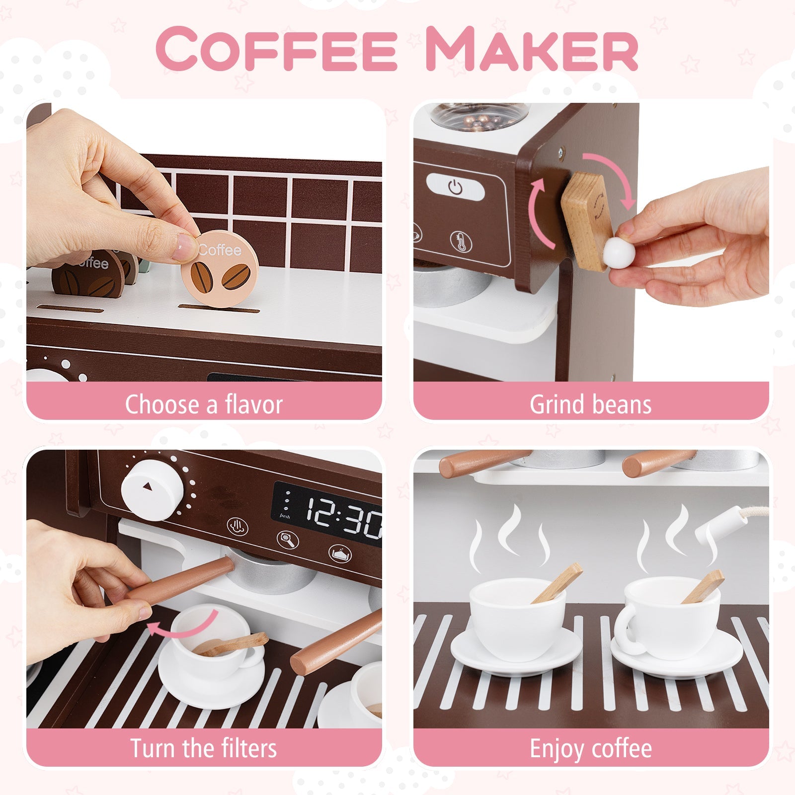 GBruno Kids Kitchen Set Wooden with Coffee Makers and Accessories-Coffee