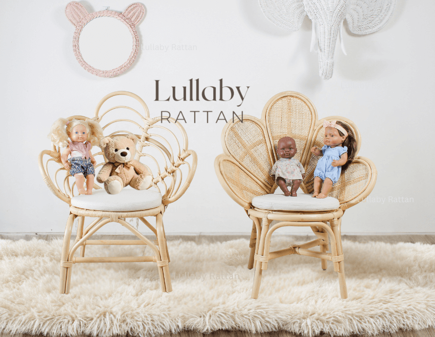 Lullaby Rattan Handmade Rattan Flower Chair for Kids – Blossom Bloom Rattan Chair – Handwoven Flower Chair for Kids and Dolls| Boho Nursery & Playroom Furniture