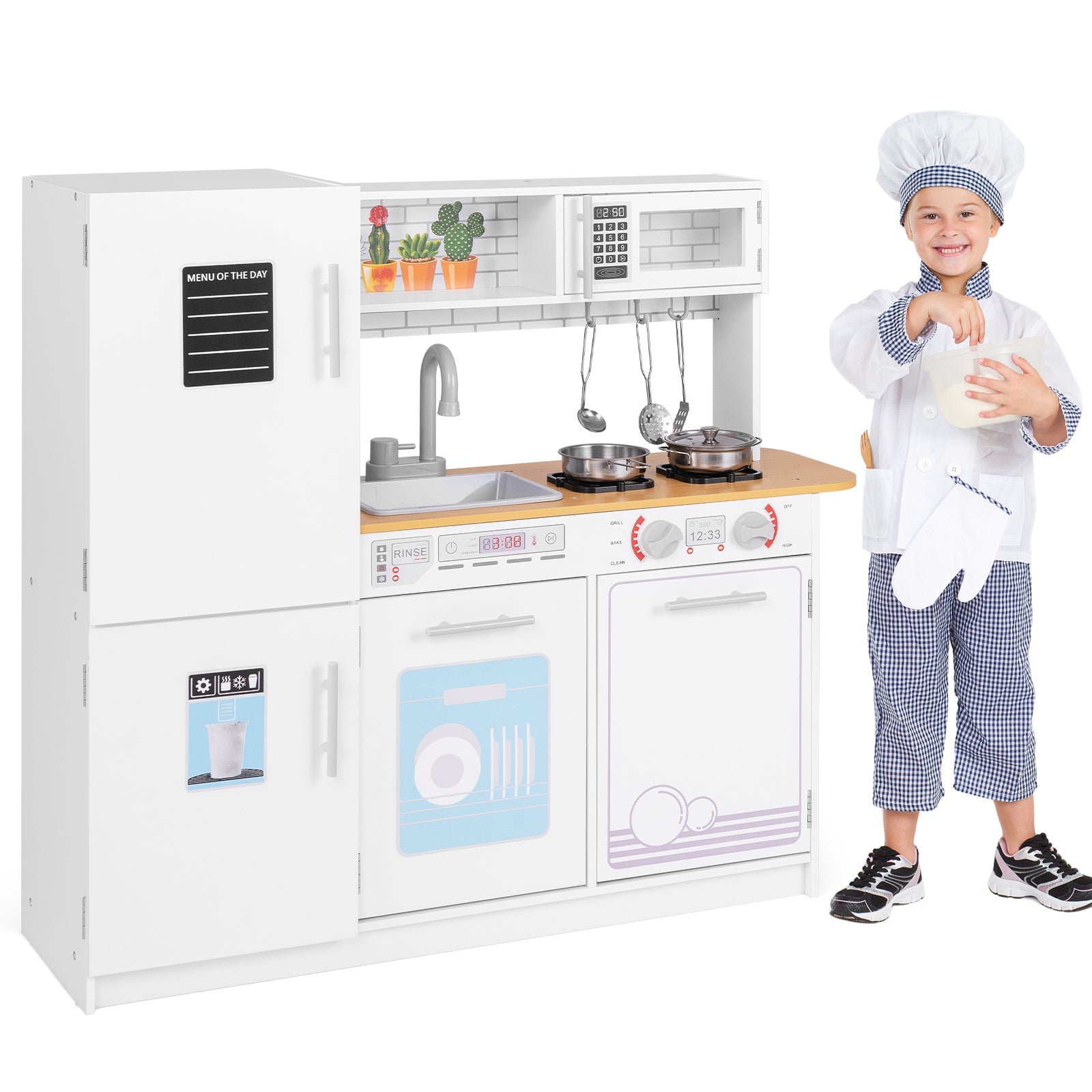 GBruno Toddler Pretend Play Kitchen Toy with Stove for 3+ Boys and Girls-White