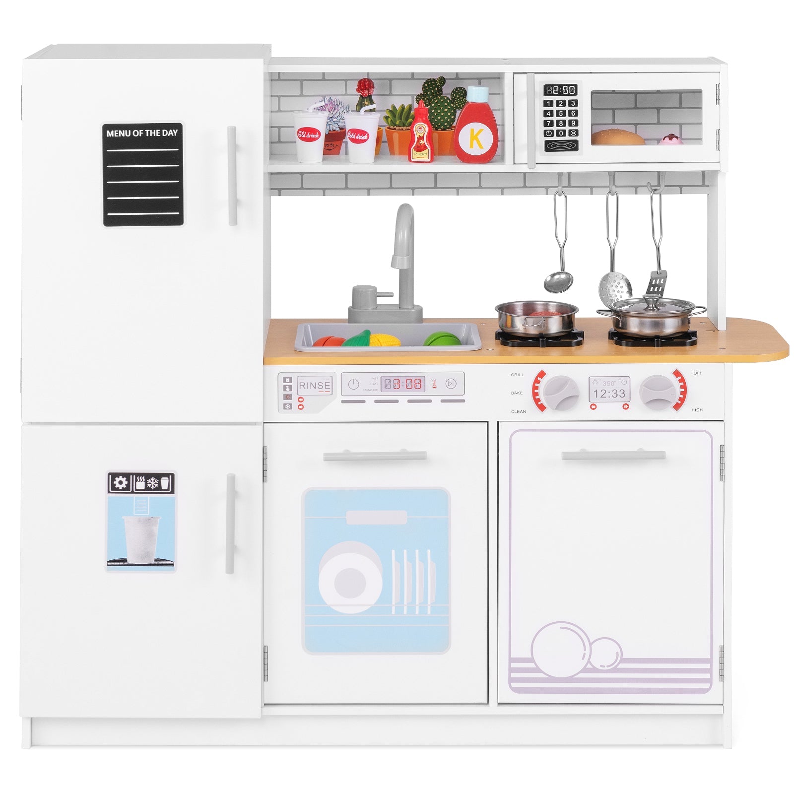GBruno Toddler Pretend Play Kitchen Toy with Stove for 3+ Boys and Girls-White