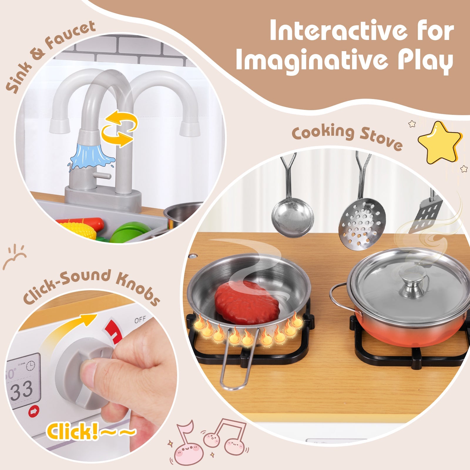 GBruno Toddler Pretend Play Kitchen Toy with Stove for 3+ Boys and Girls-White