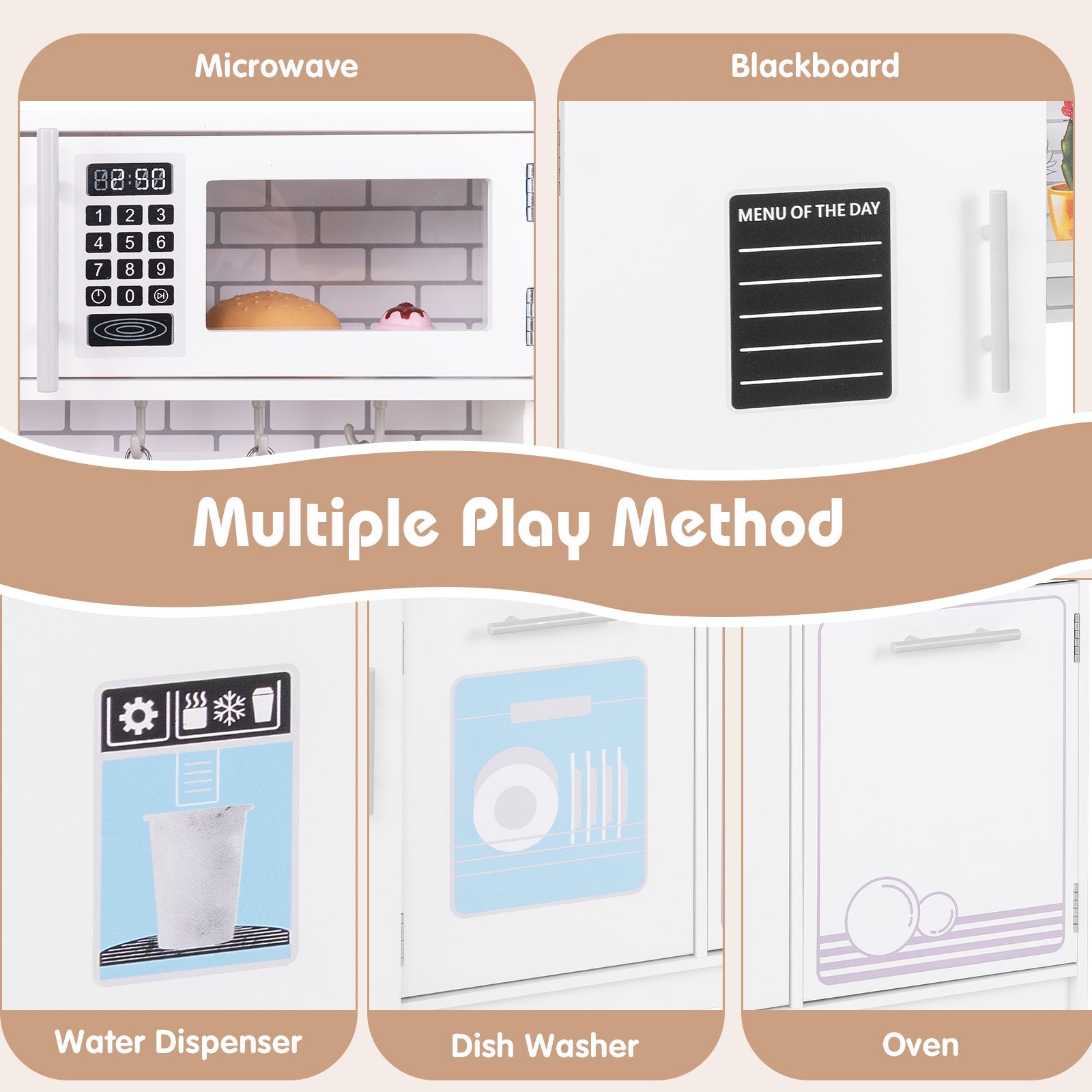 GBruno Toddler Pretend Play Kitchen Toy with Stove for 3+ Boys and Girls-White