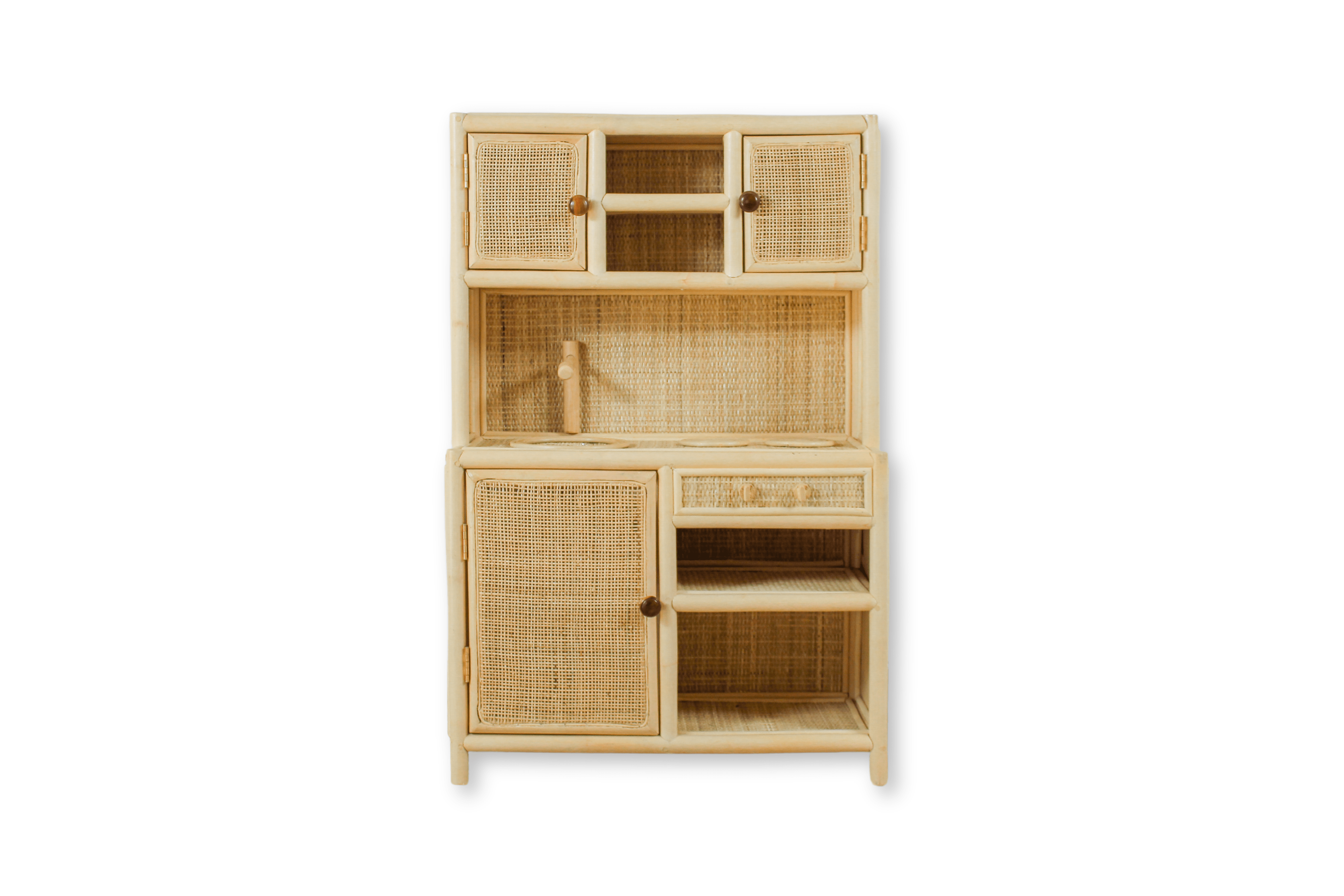 Lullaby Rattan Montessori-Style Rattan Play Kitchen | Natural Pretend Play Station with Storage