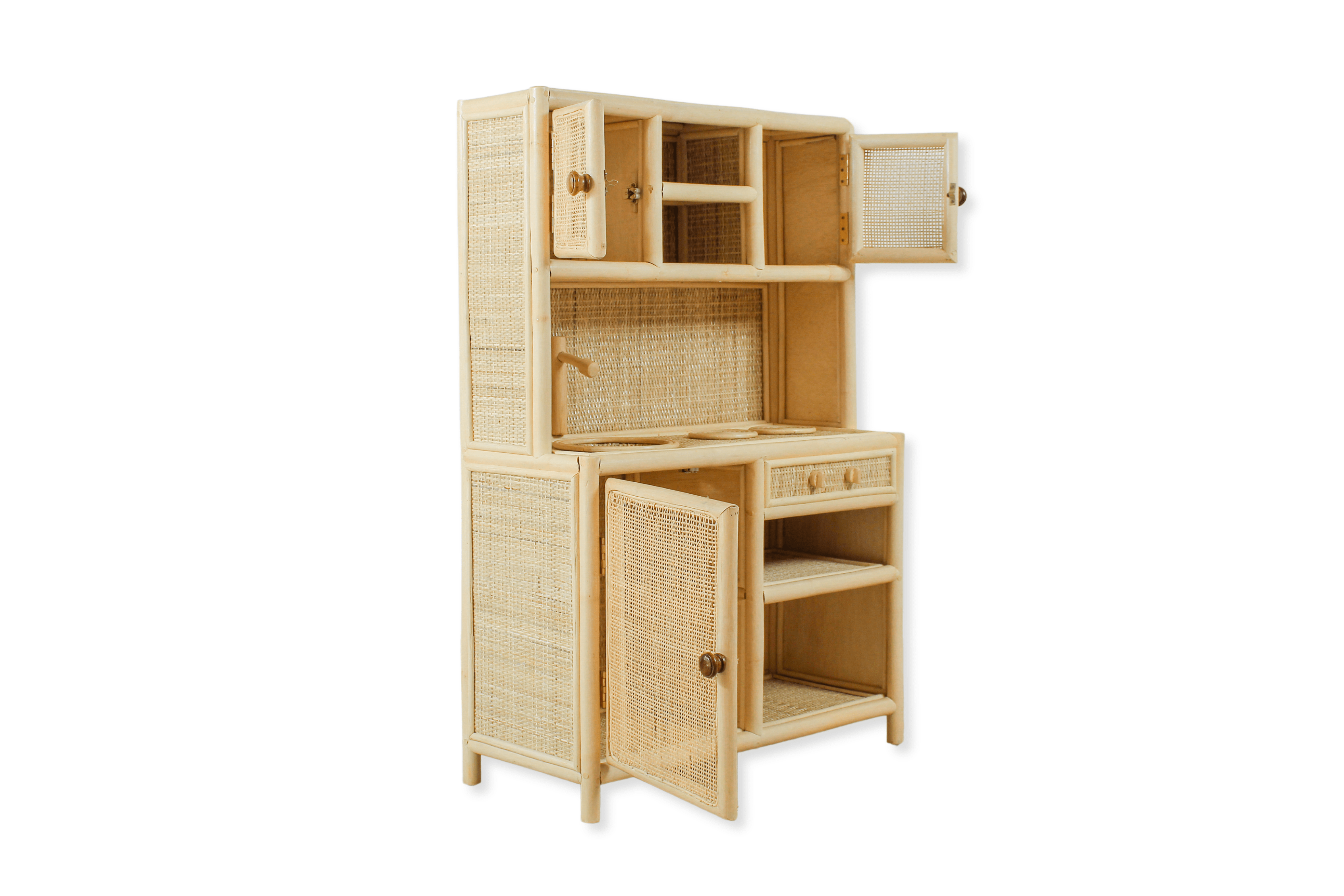 Lullaby Rattan Montessori-Style Rattan Play Kitchen | Natural Pretend Play Station with Storage
