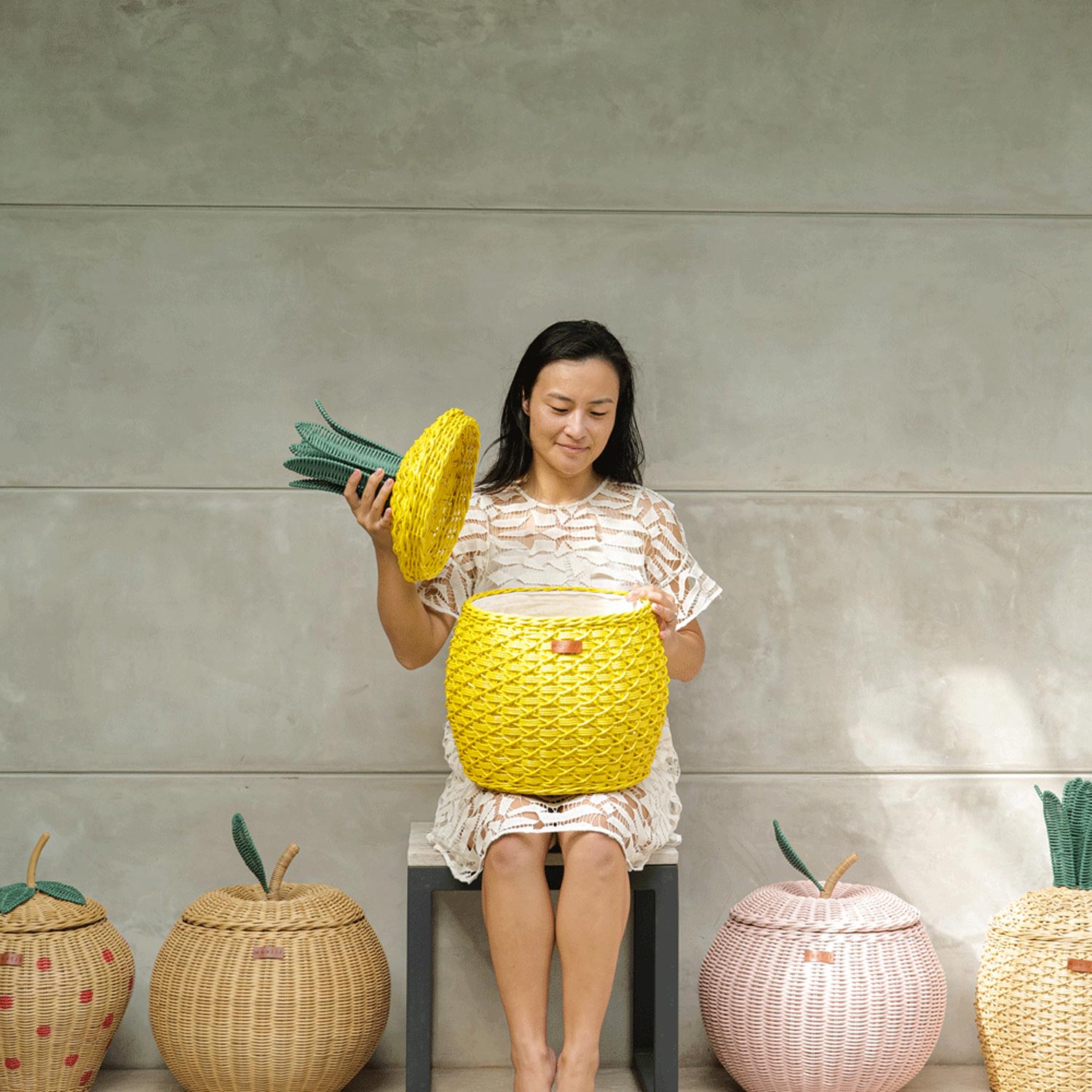 MOMIJI Pineapple Rattan Storage Basket Yellow - Medium MOMIJI US LLC