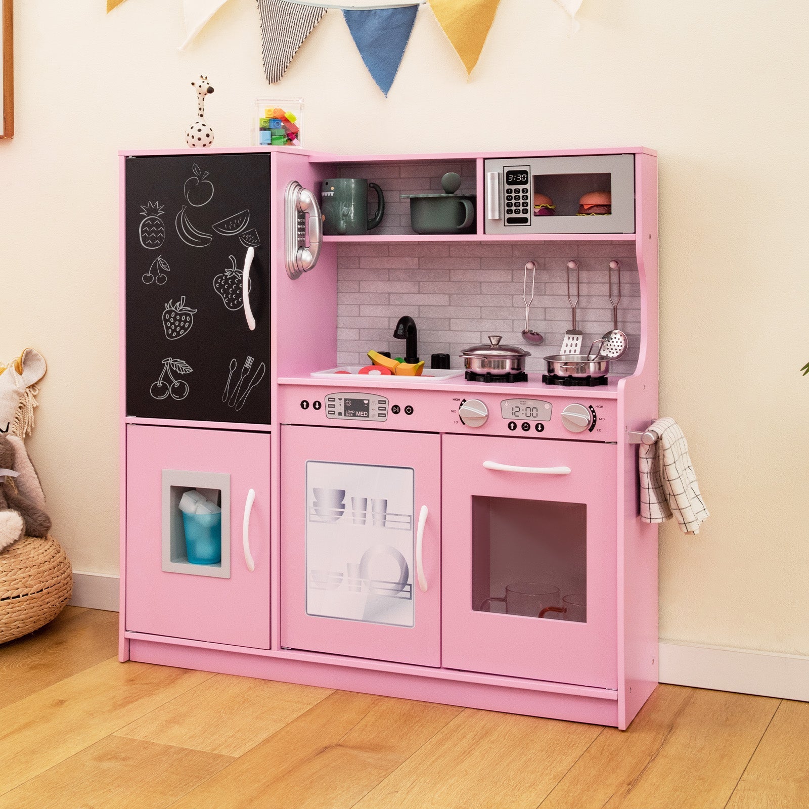 GBruno Toddler Pretend Play Kitchen for Boys and Girls 3-6 Years Old-Pink