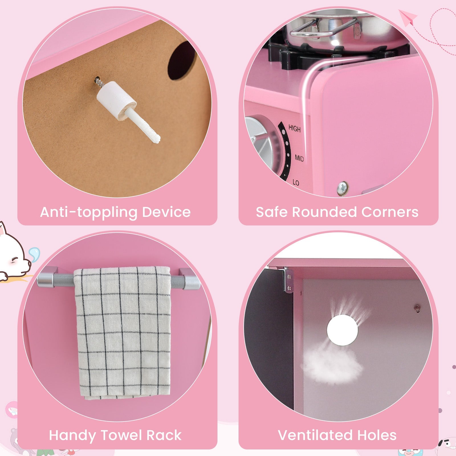 GBruno Toddler Pretend Play Kitchen for Boys and Girls 3-6 Years Old-Pink