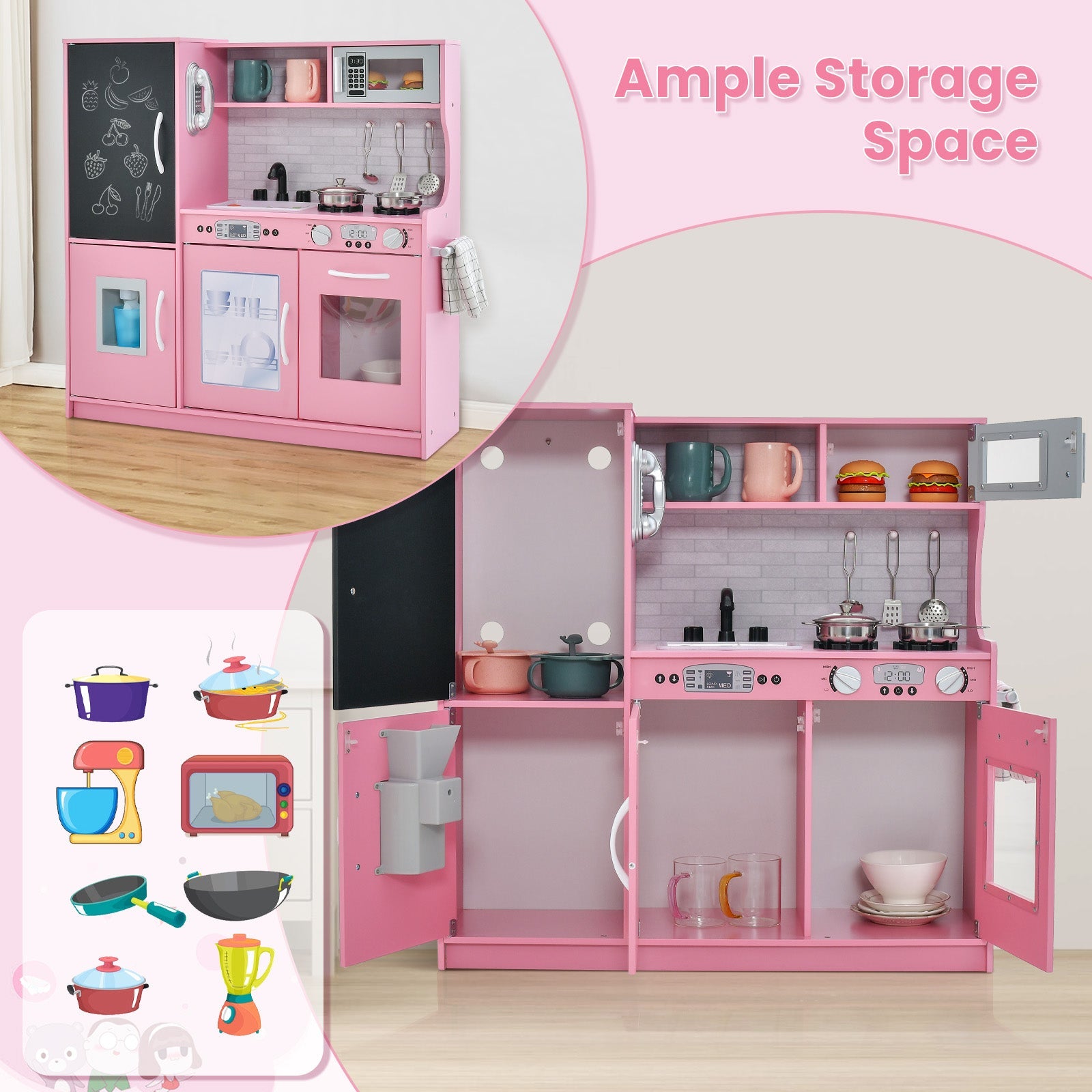 GBruno Toddler Pretend Play Kitchen for Boys and Girls 3-6 Years Old-Pink