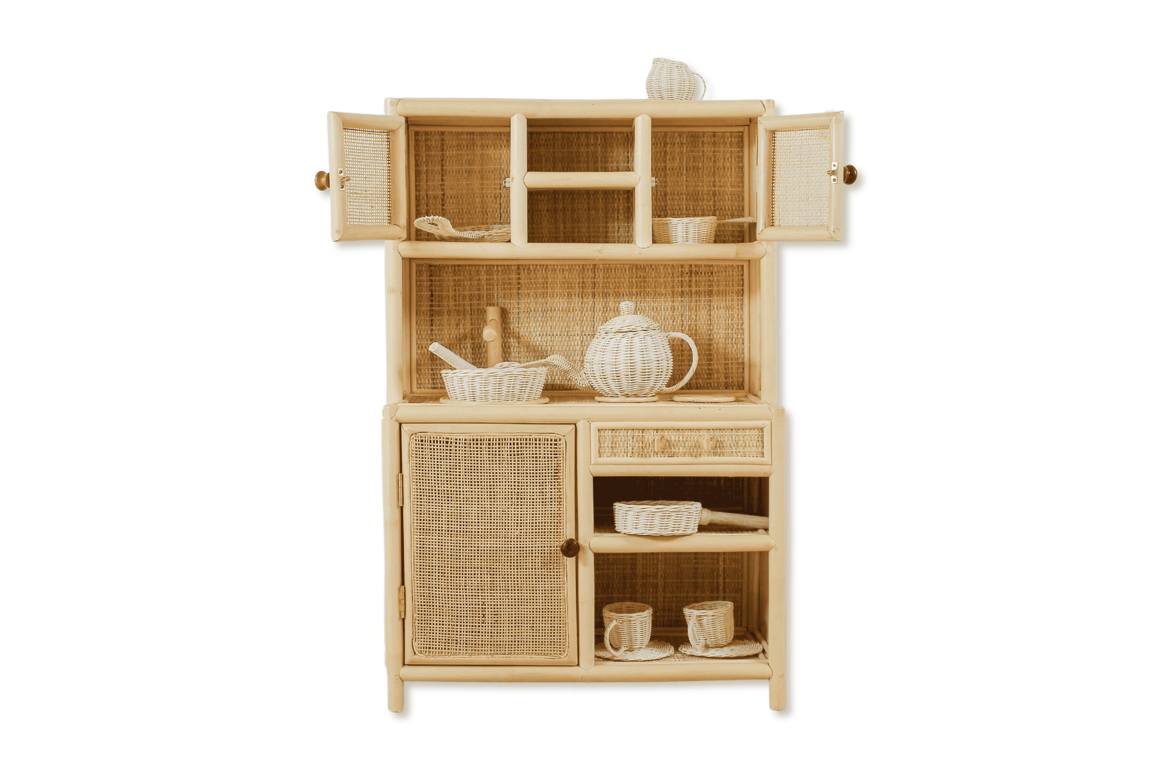 Lullaby Rattan Montessori-Style Rattan Play Kitchen | Natural Pretend Play Station with Storage