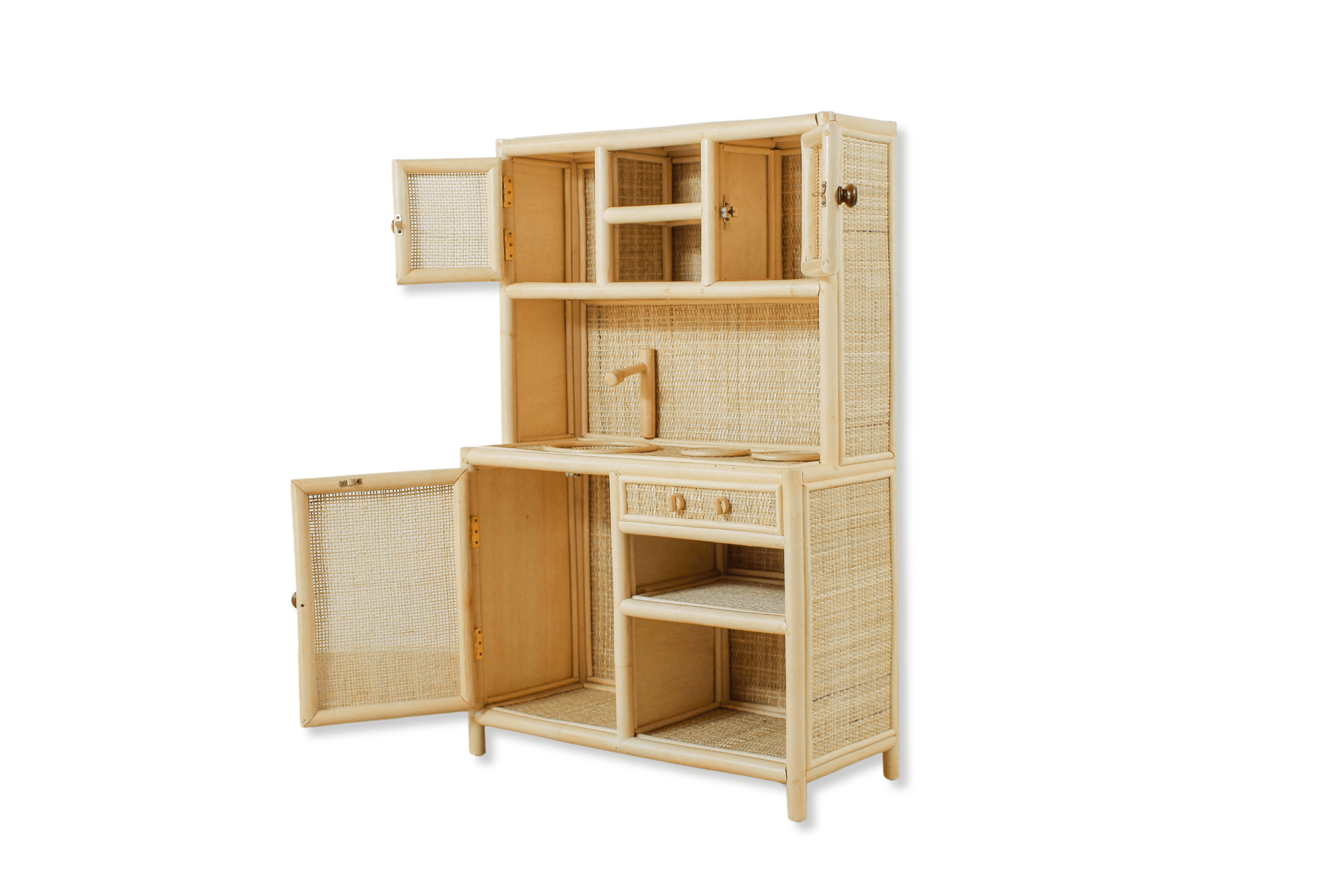 Lullaby Rattan Montessori-Style Rattan Play Kitchen | Natural Pretend Play Station with Storage