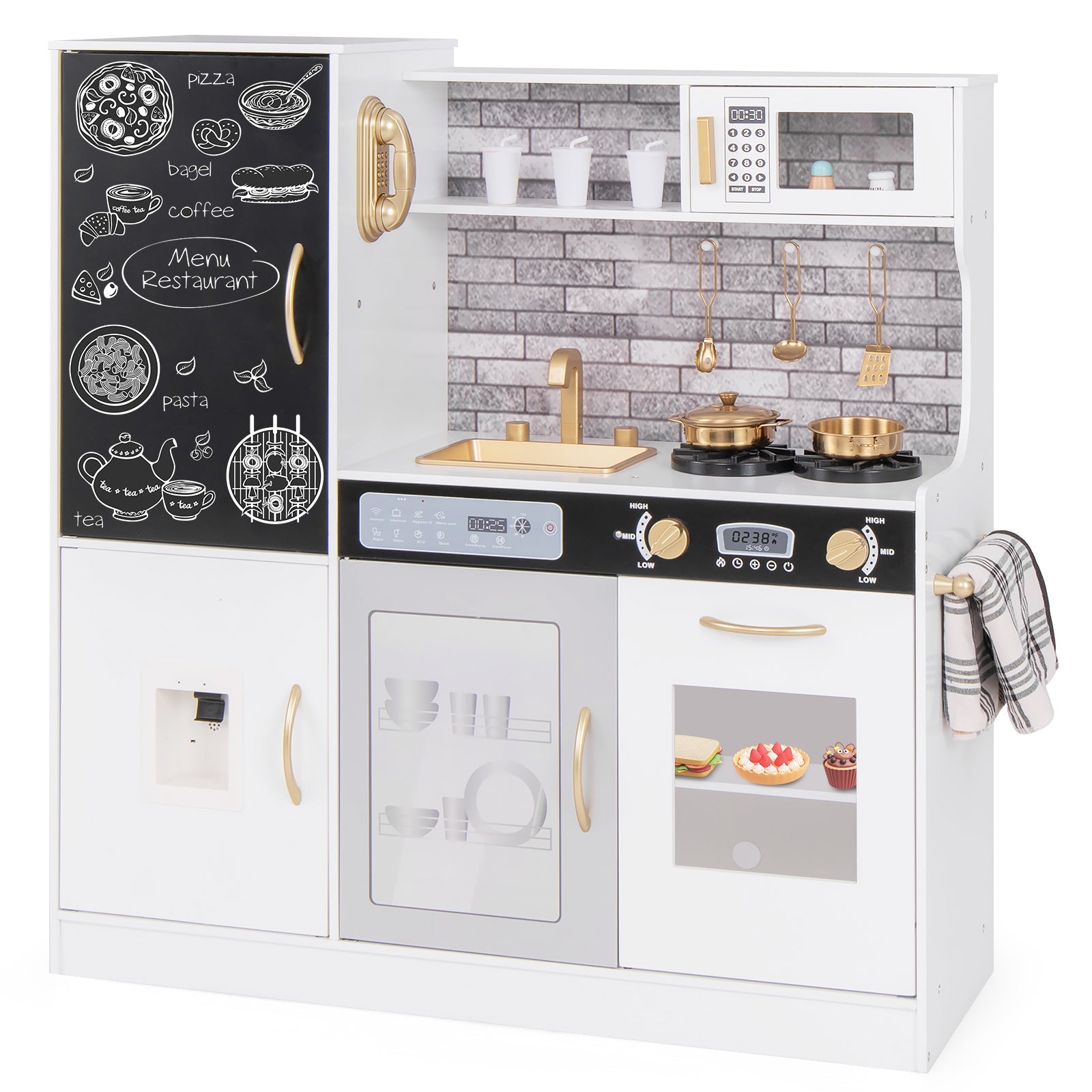 GBruno Pretend Play Kitchen with Utensils for Kids Aged 3+-White