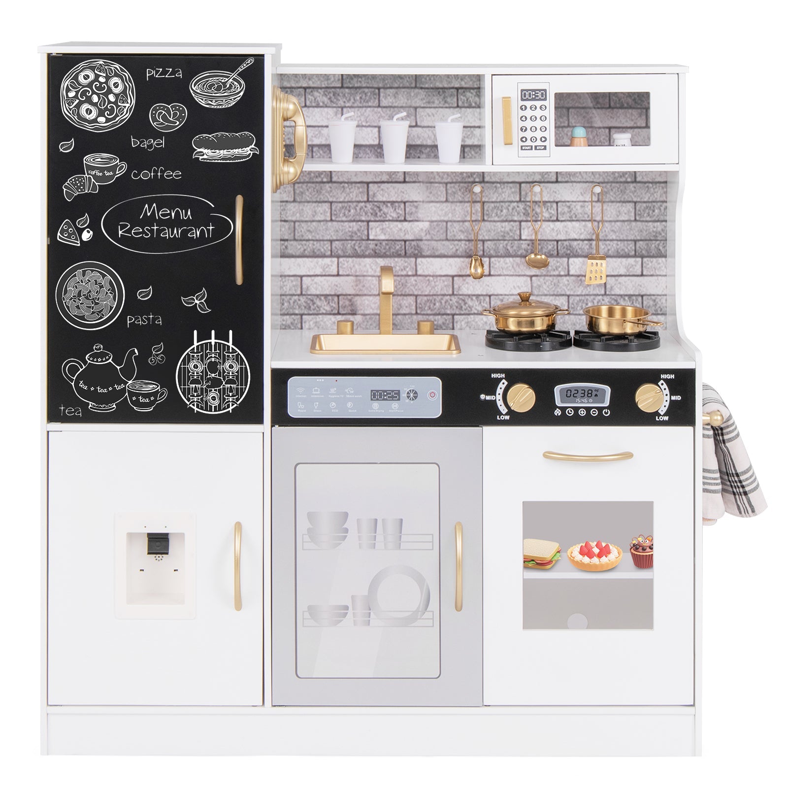 GBruno Pretend Play Kitchen with Utensils for Kids Aged 3+-White