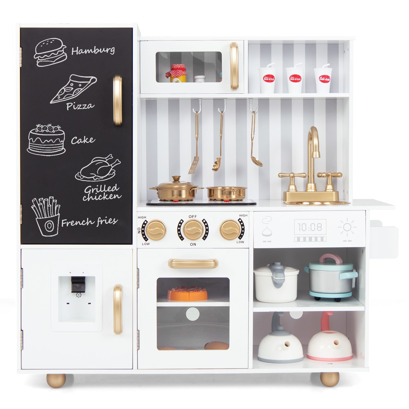 GBruno Pretend Play Kitchen for Kids with Real Sounds and Lights-White