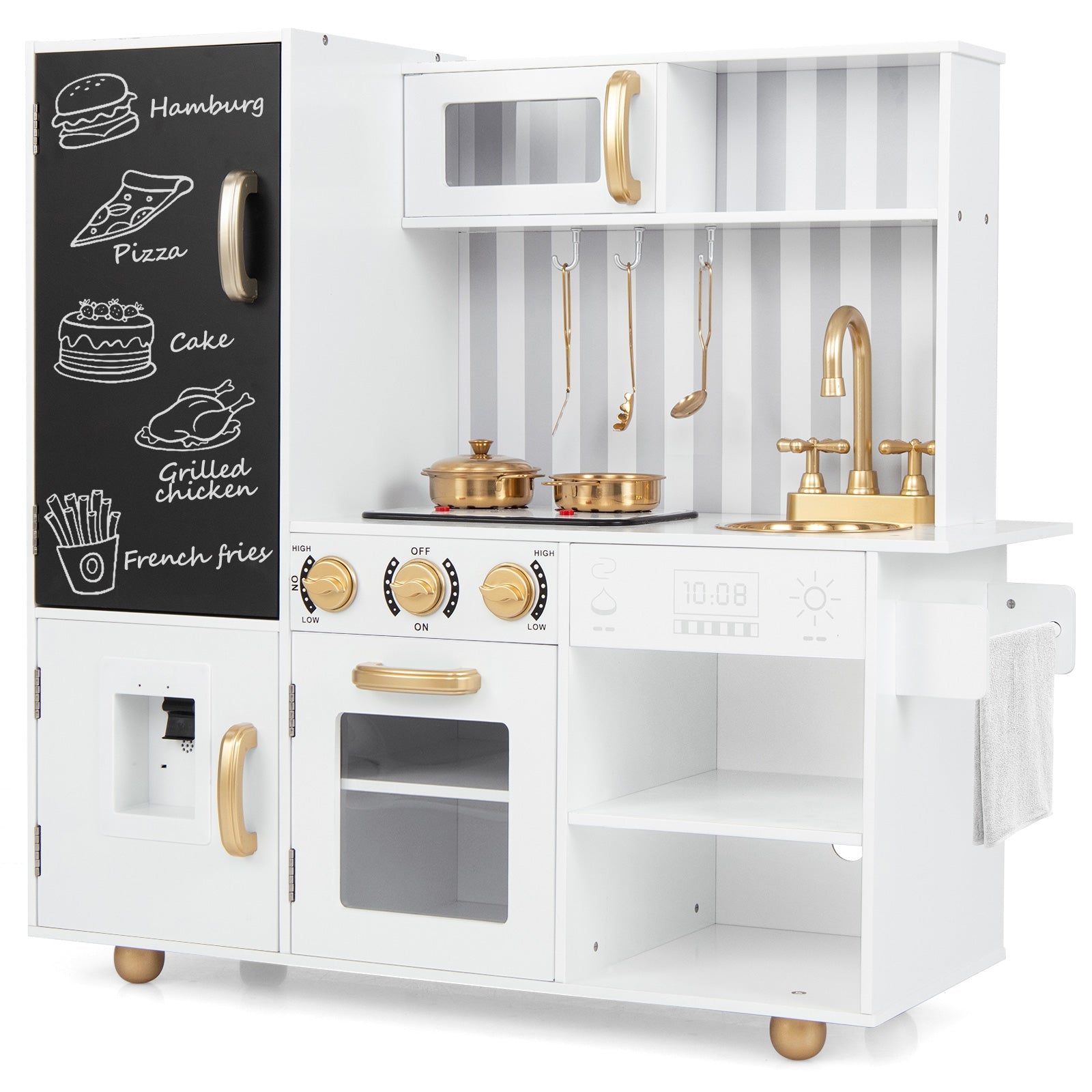 GBruno Pretend Play Kitchen for Kids with Real Sounds and Lights-White