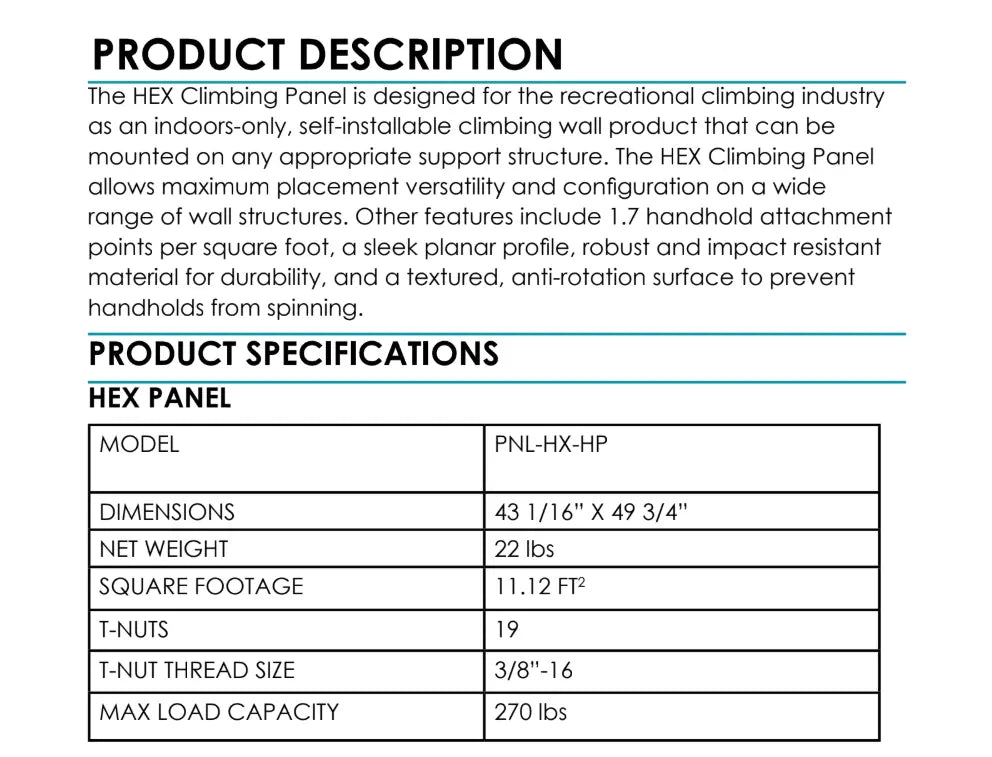 Everett & Avery Co. Rock Climbing Panels - HexCore Modular Hexagonal Wood Panel