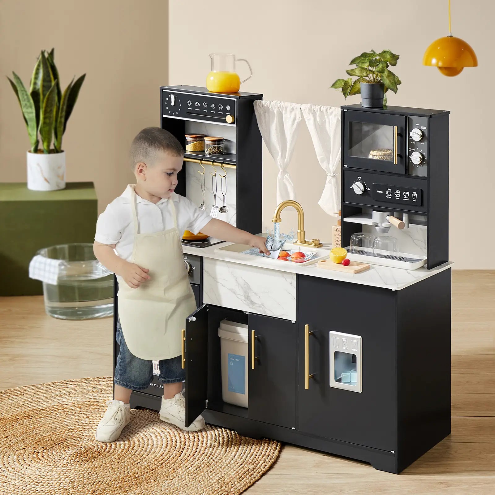 Tiny Land Iconic Aqua Play Kitchen with Real-Flow Water System in Black
