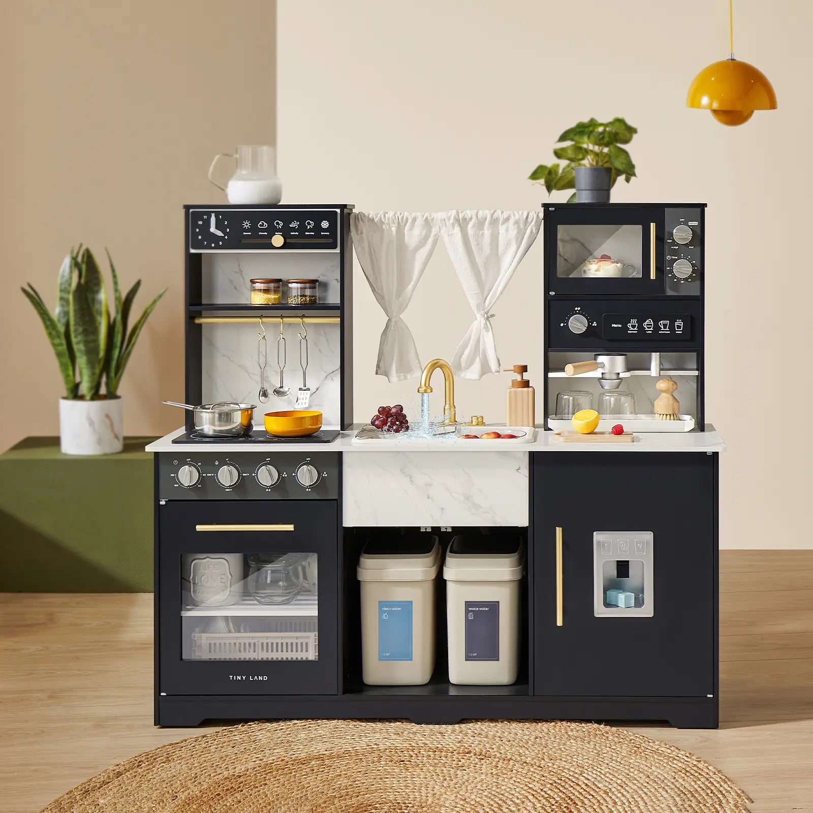 Tiny Land Iconic Aqua Play Kitchen with Real-Flow Water System in Black