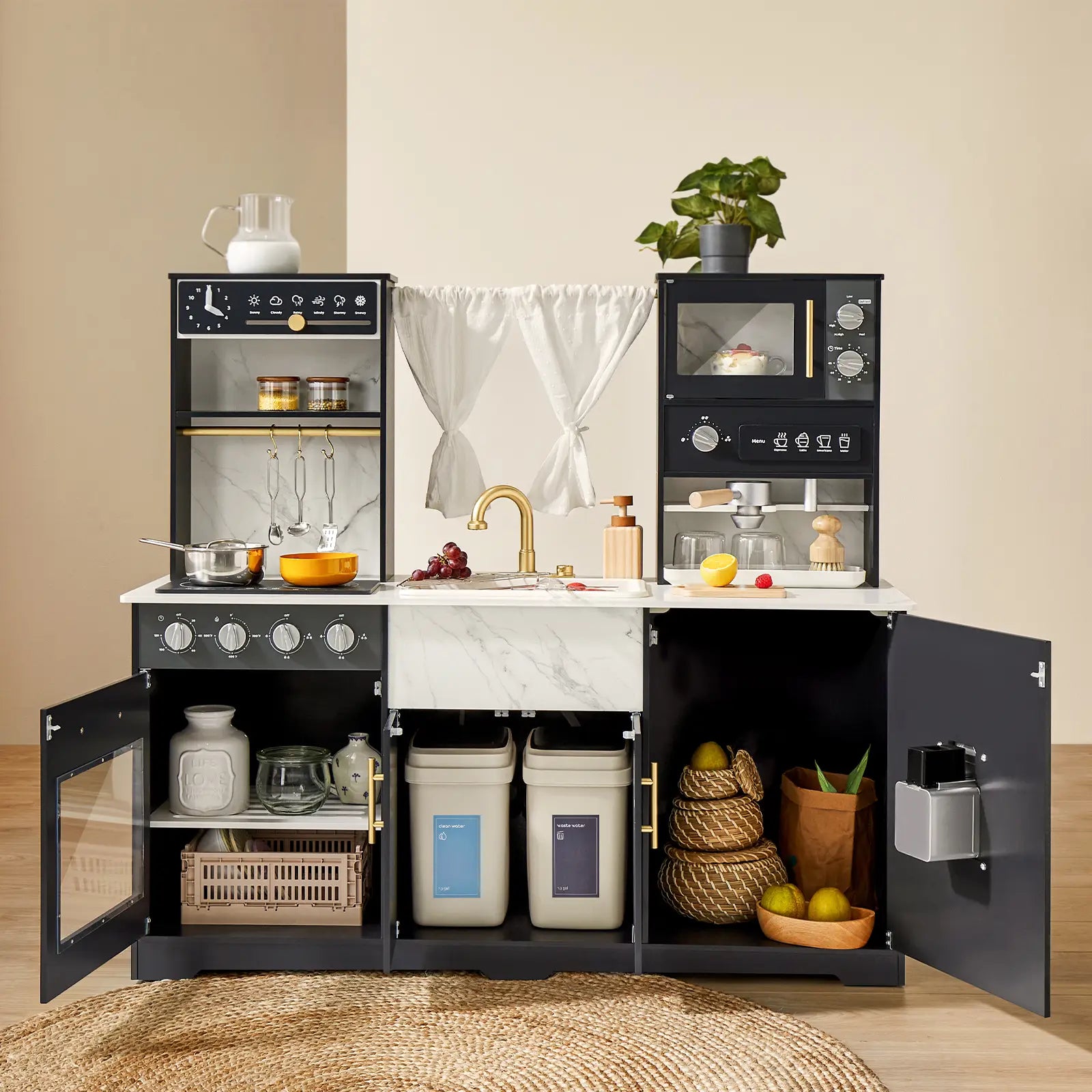 Tiny Land Iconic Aqua Play Kitchen with Real-Flow Water System in Black