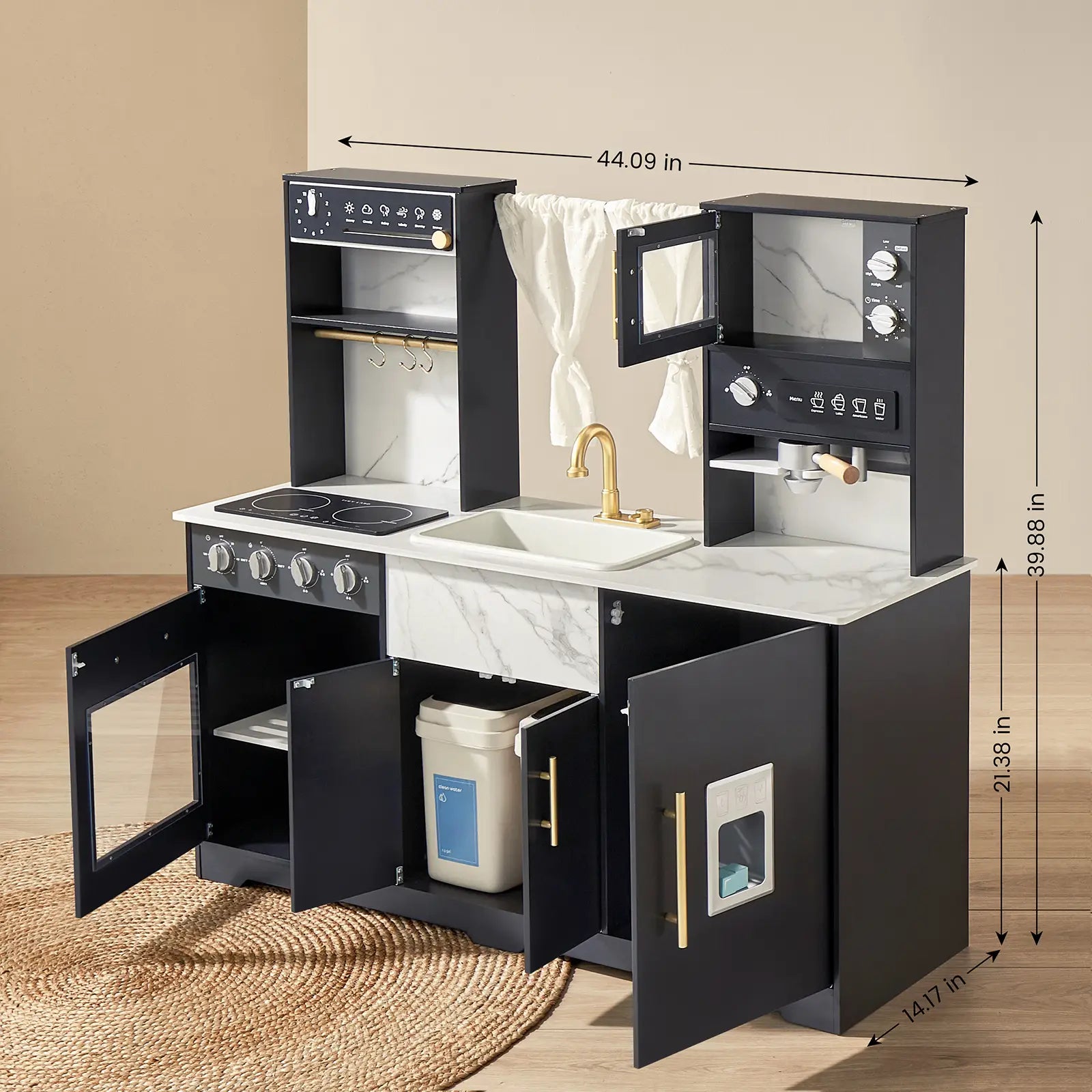 Tiny Land Iconic Aqua Play Kitchen with Real-Flow Water System in Black