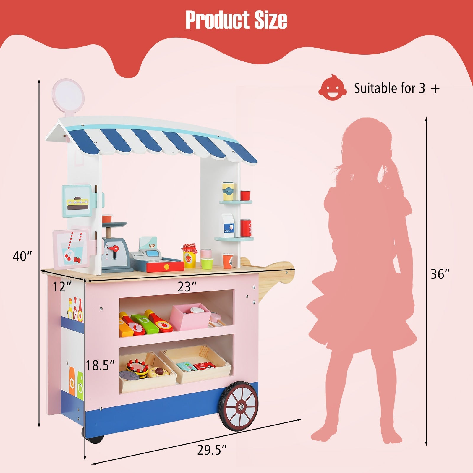 GBruno Toy Cart Play Set with POS Machine and Lovely Scale