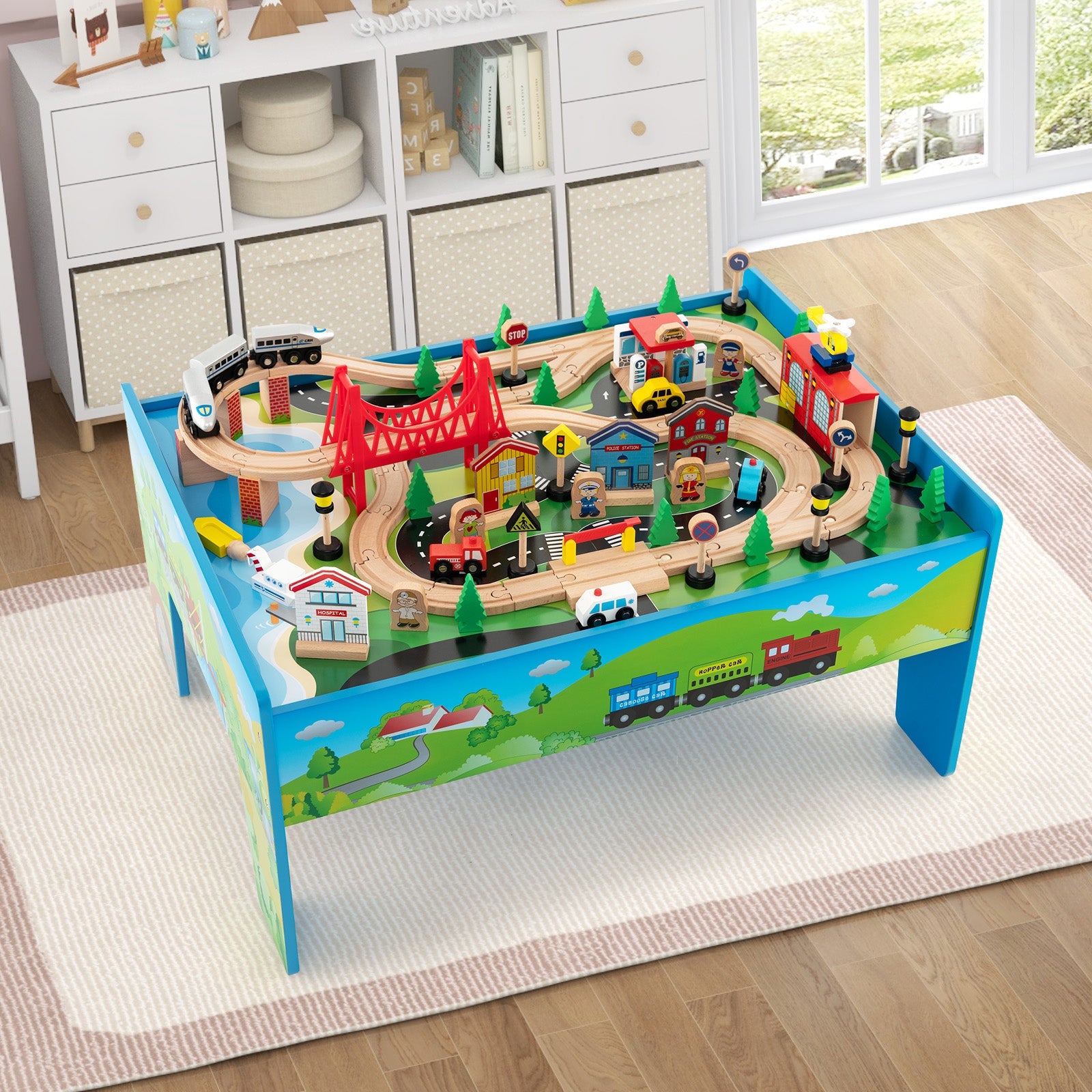 GBruno 80-Piece Wooden Train Set and Table