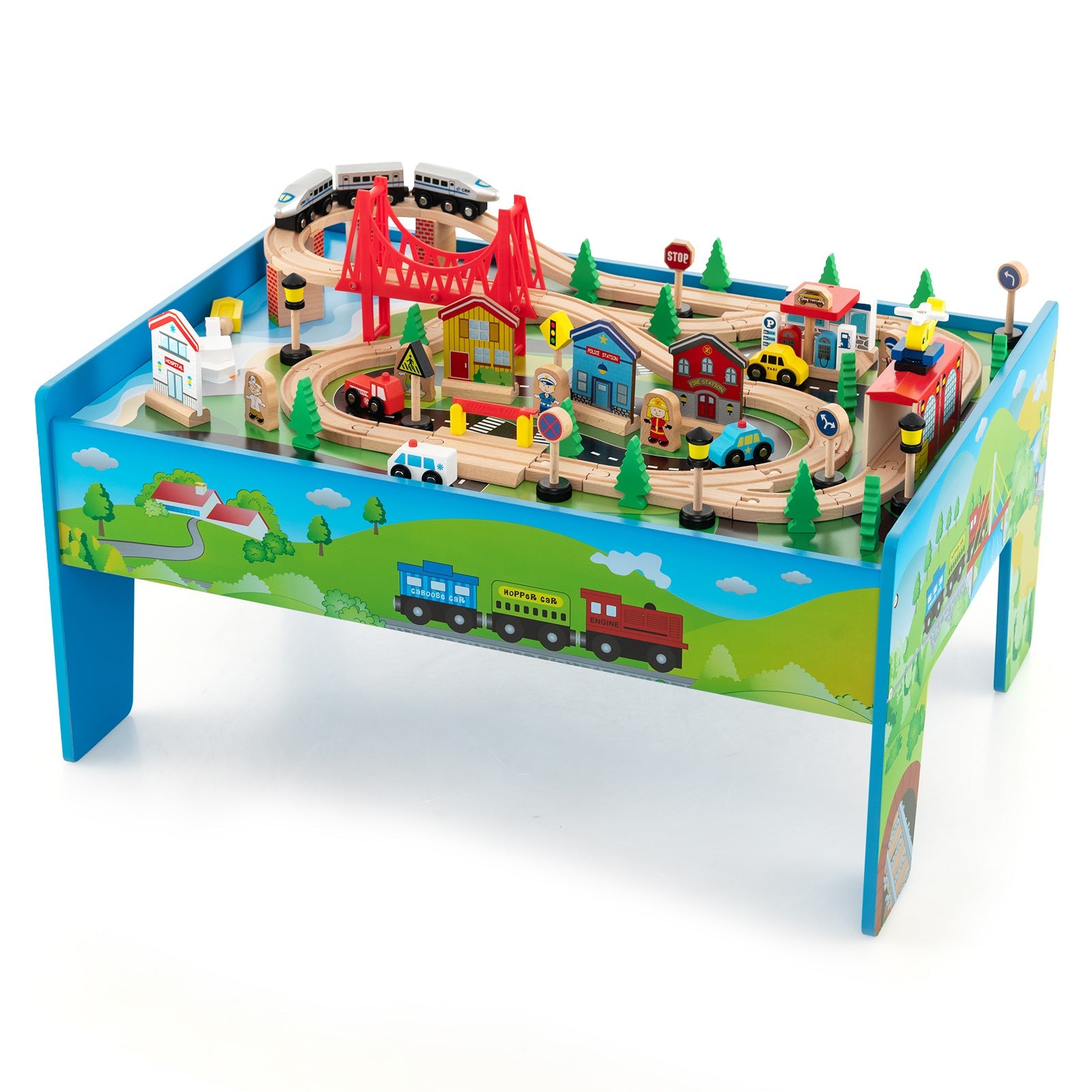 GBruno 80-Piece Wooden Train Set and Table