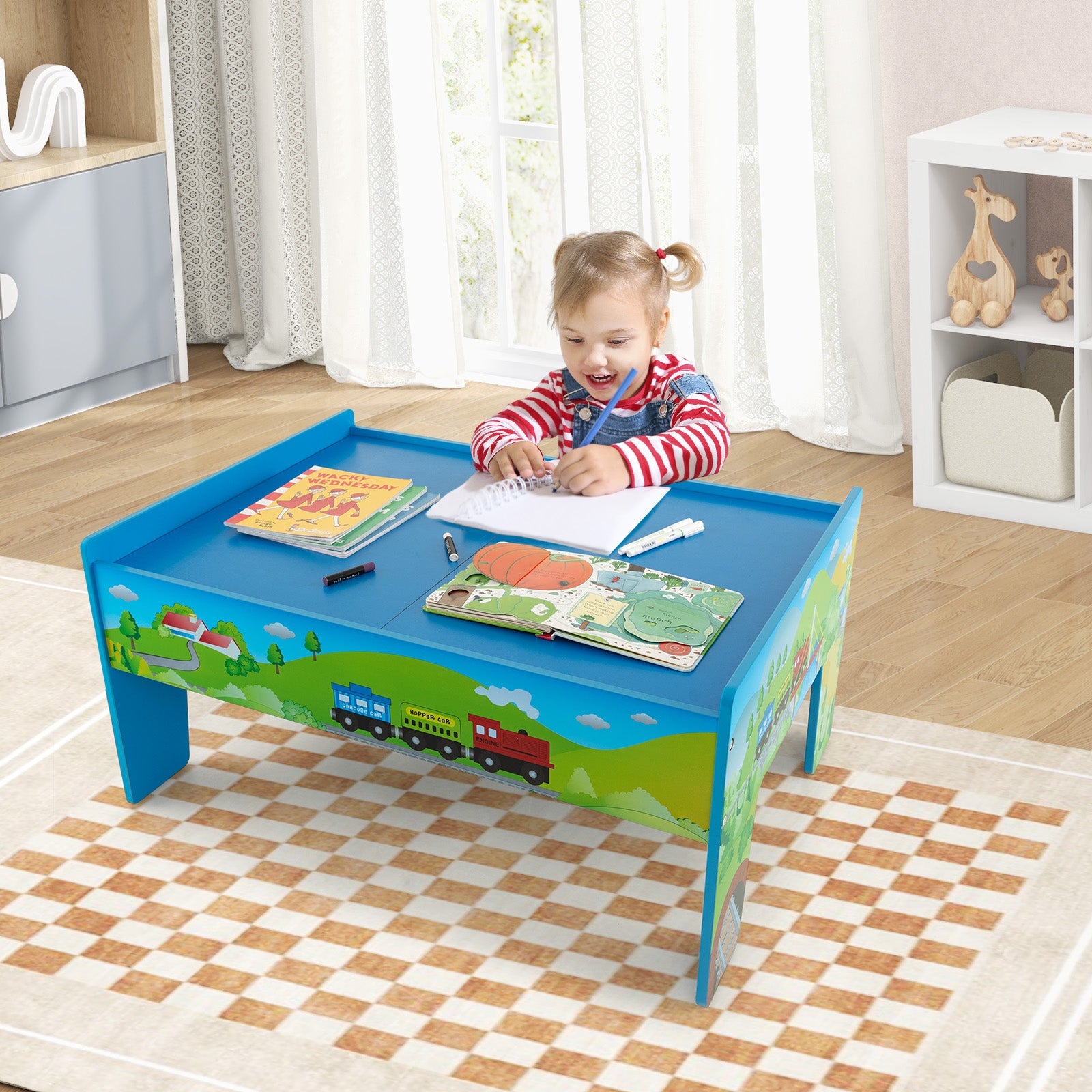 GBruno 80-Piece Wooden Train Set and Table