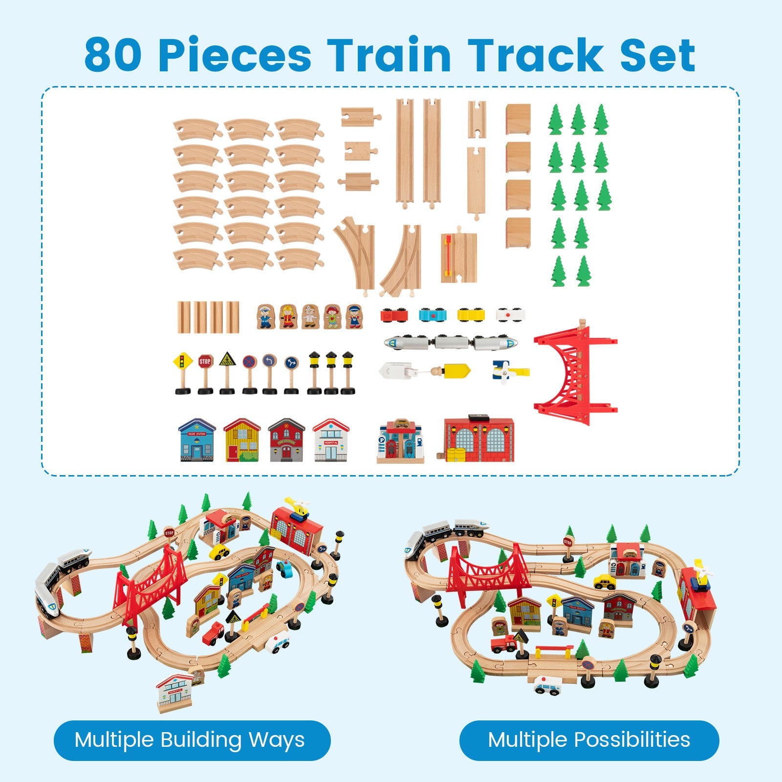 GBruno 80-Piece Wooden Train Set and Table