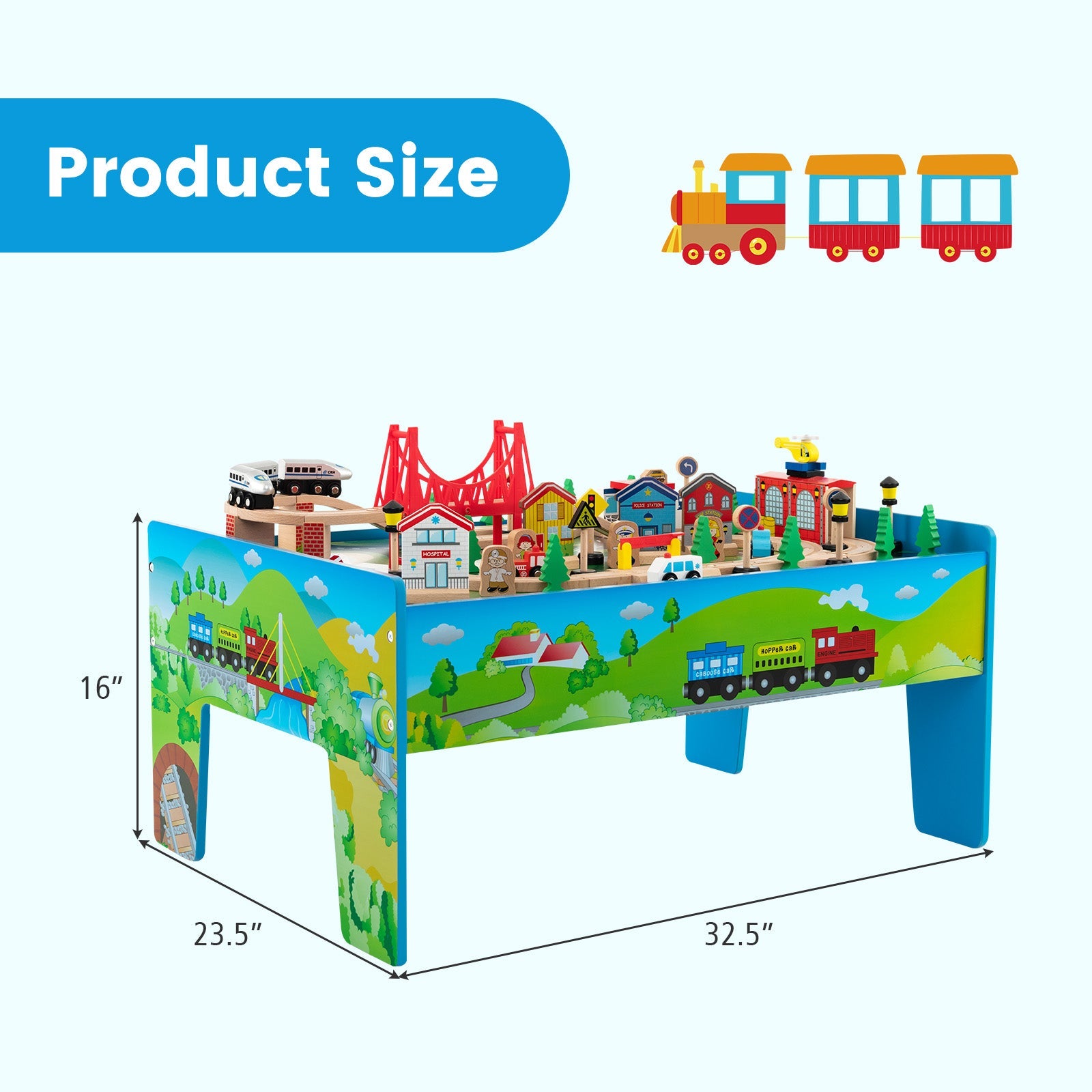 GBruno 80-Piece Wooden Train Set and Table