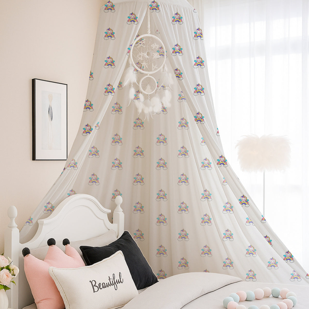 PushpLinen Unicorn With Rainbow Printed Canopy