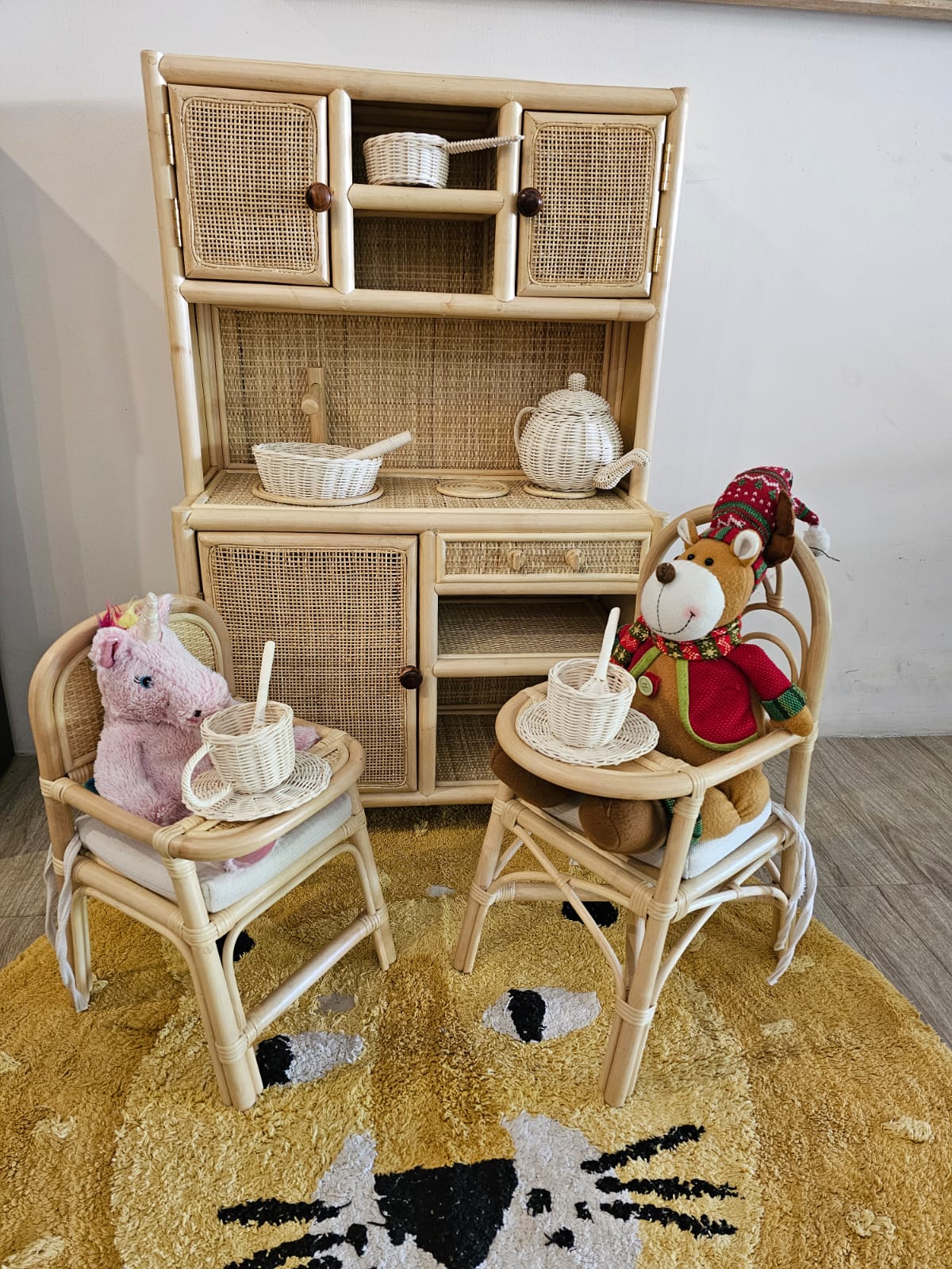Lullaby Rattan Montessori-Style Rattan Play Kitchen | Natural Pretend Play Station with Storage