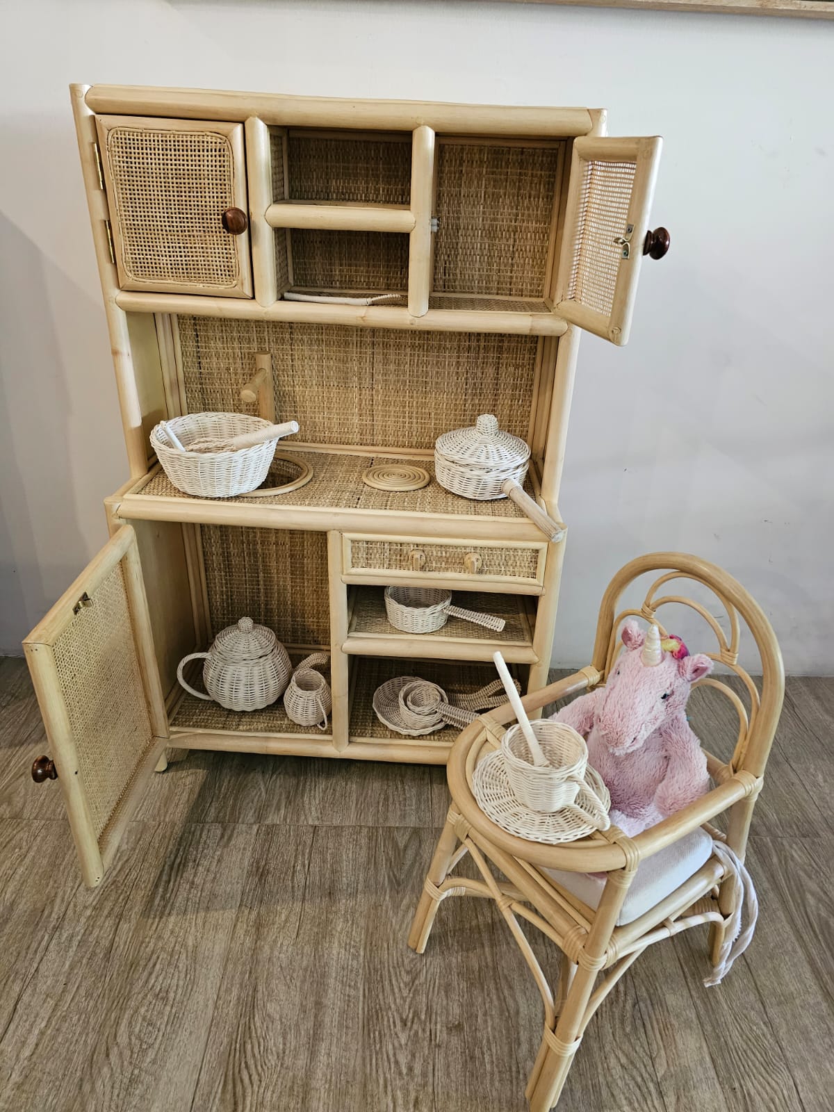 Lullaby Rattan Montessori-Style Rattan Play Kitchen | Natural Pretend Play Station with Storage