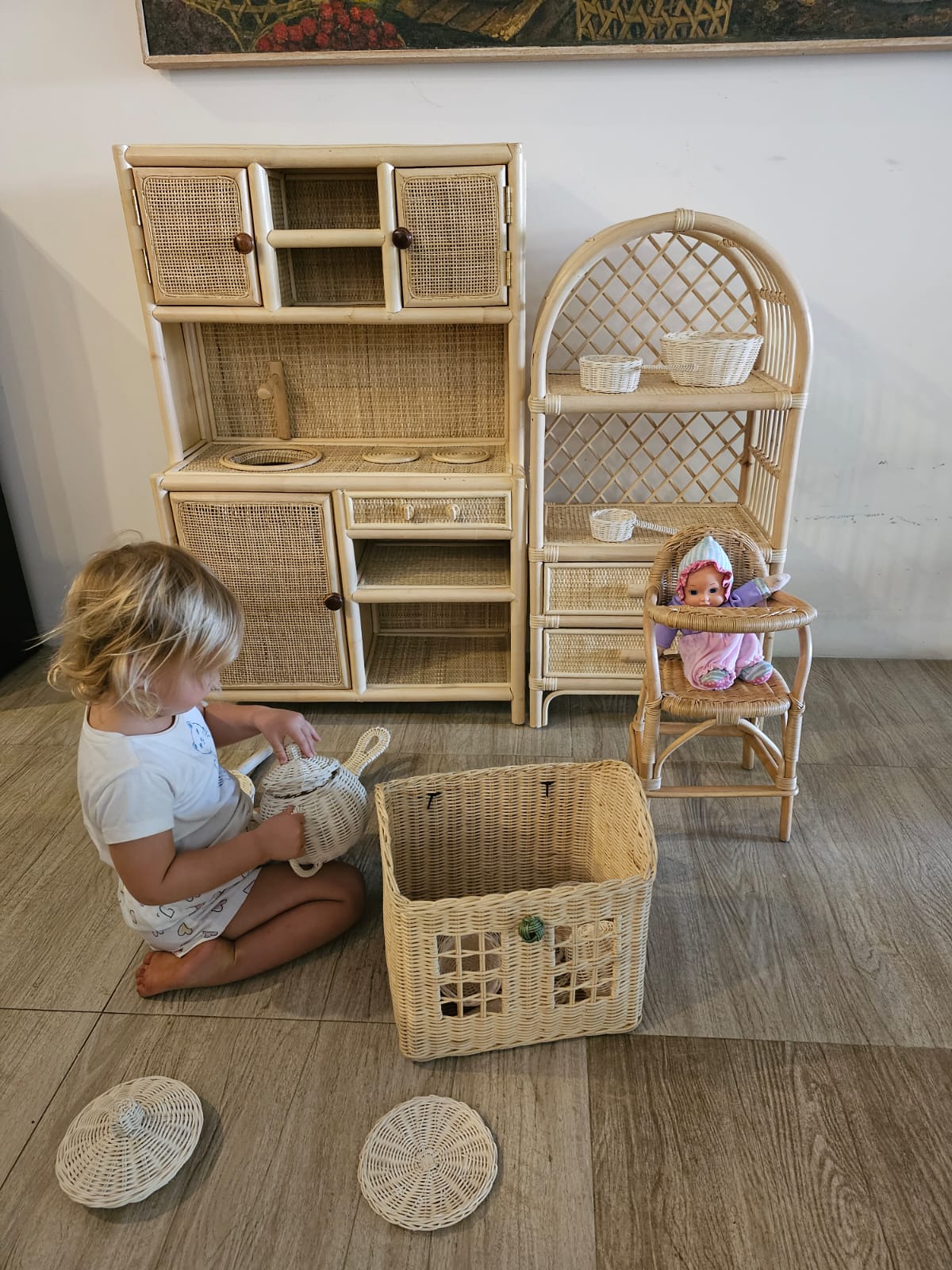 Lullaby Rattan Montessori-Style Rattan Play Kitchen | Natural Pretend Play Station with Storage