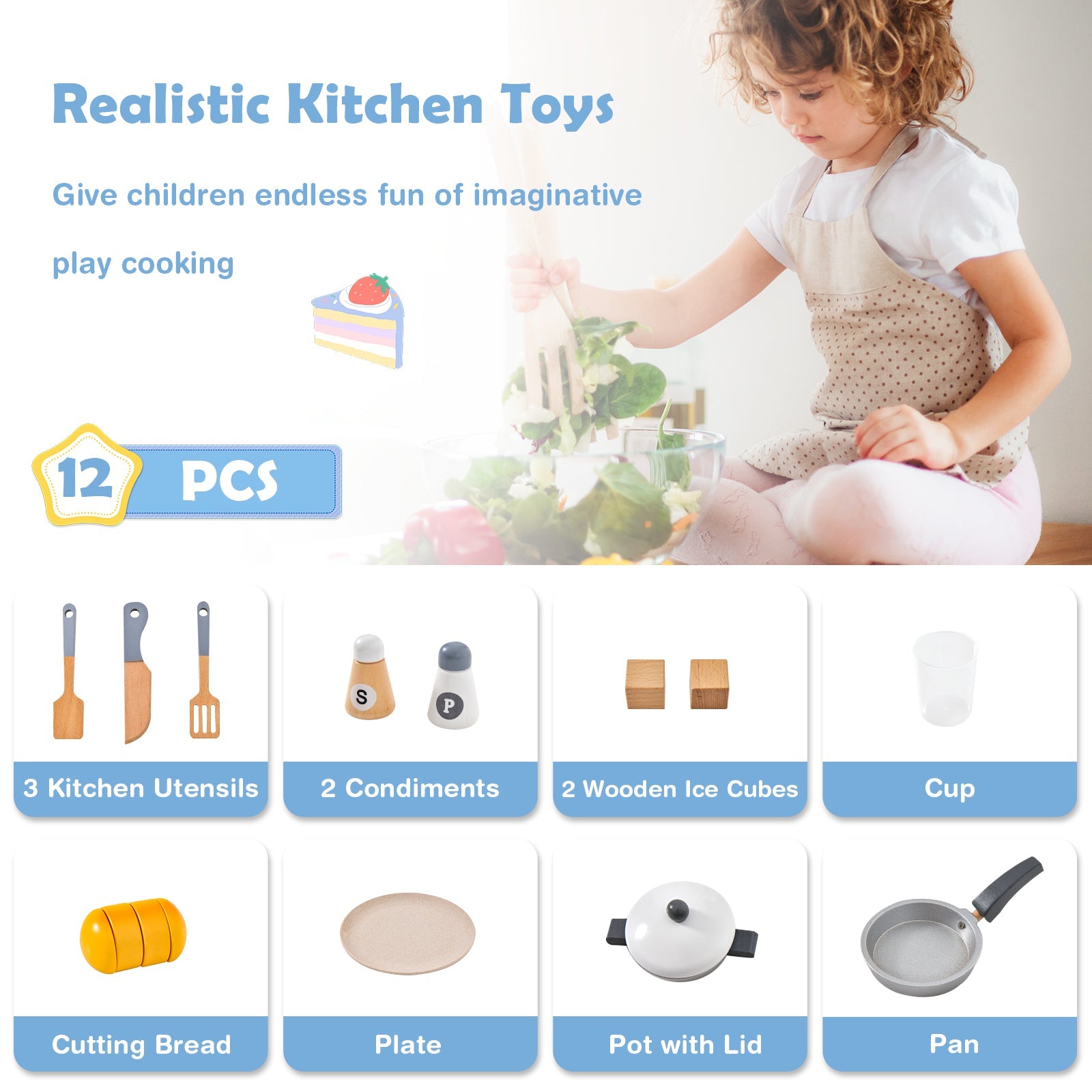 GBruno Wooden Chef Play Kitchen and Refrigerator with Realistic Range Hood and Roaster