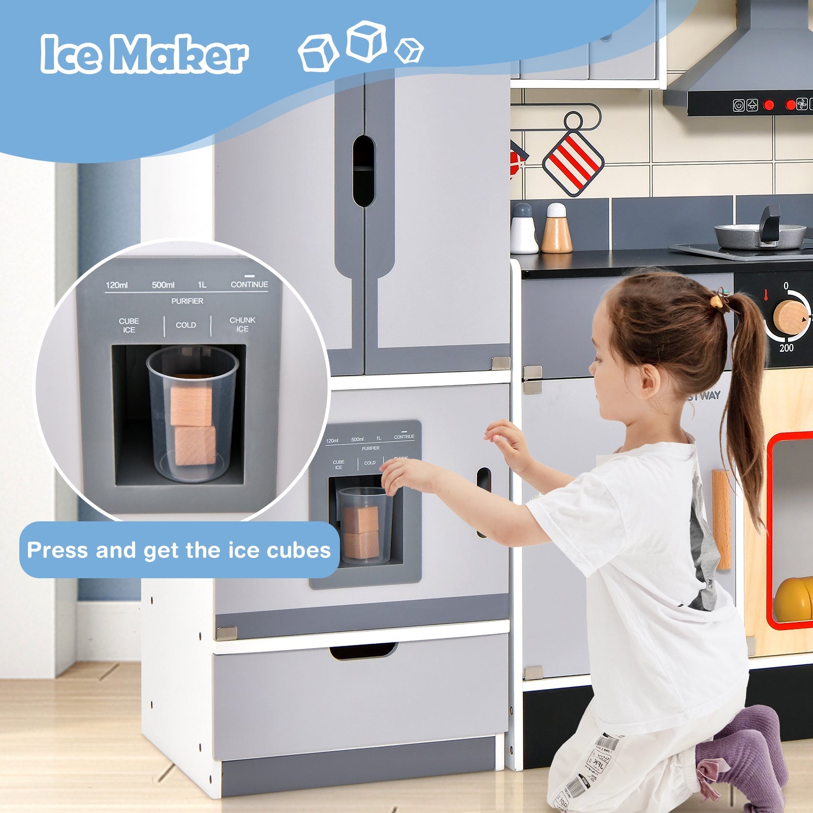 GBruno Wooden Chef Play Kitchen and Refrigerator with Realistic Range Hood and Roaster