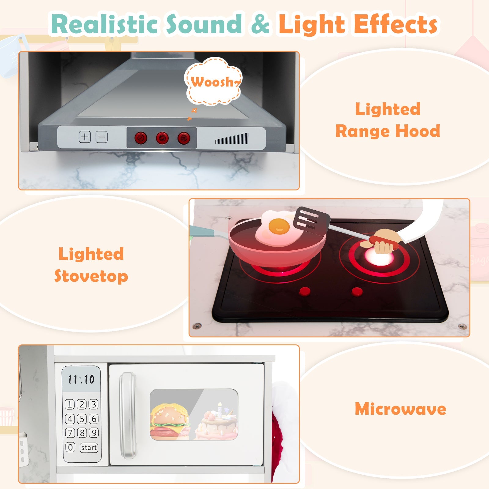 GBruno Wooden Kids Play Kitchen Playset with Realistic Lights and Sounds-Gray