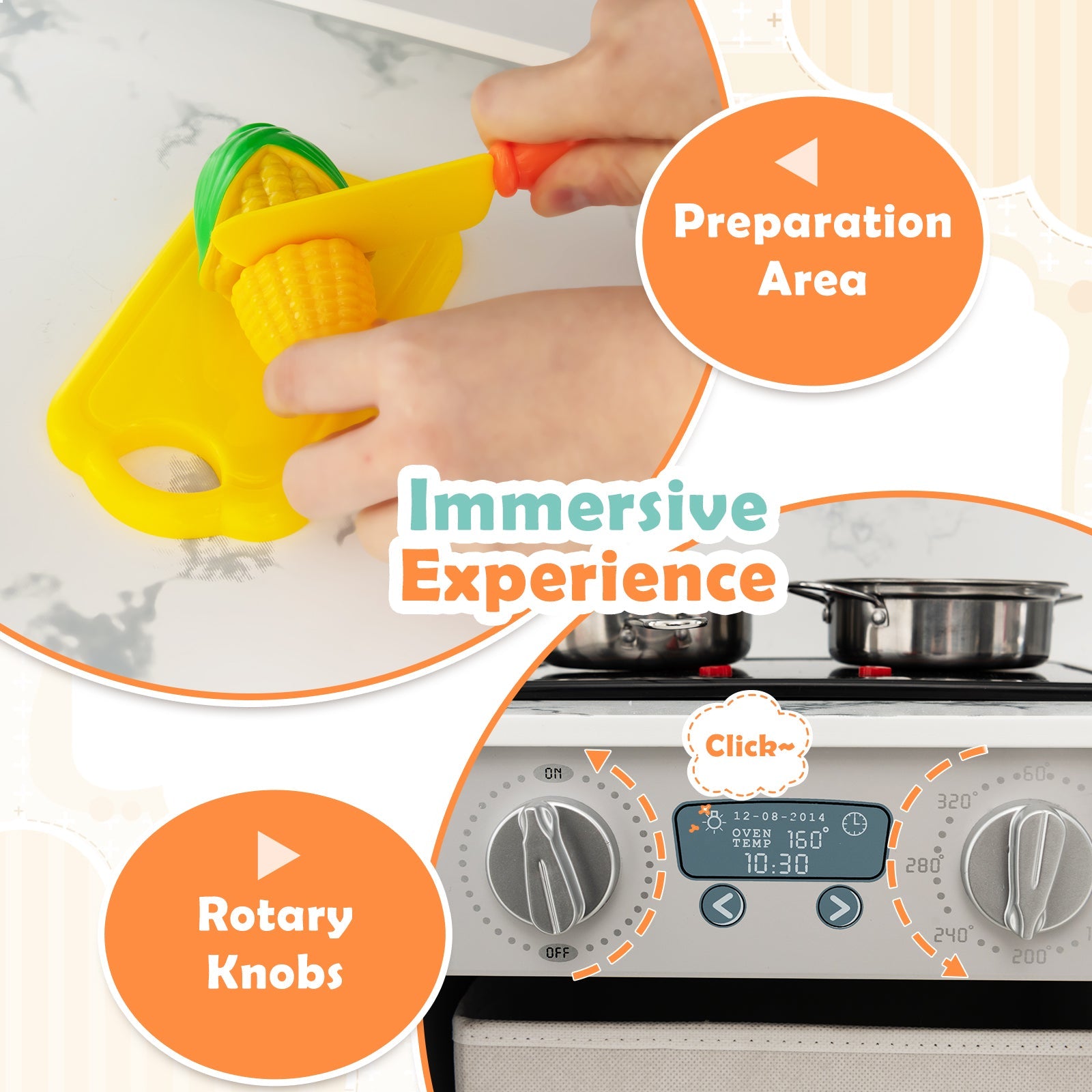 GBruno Wooden Kids Play Kitchen Playset with Realistic Lights and Sounds-Gray