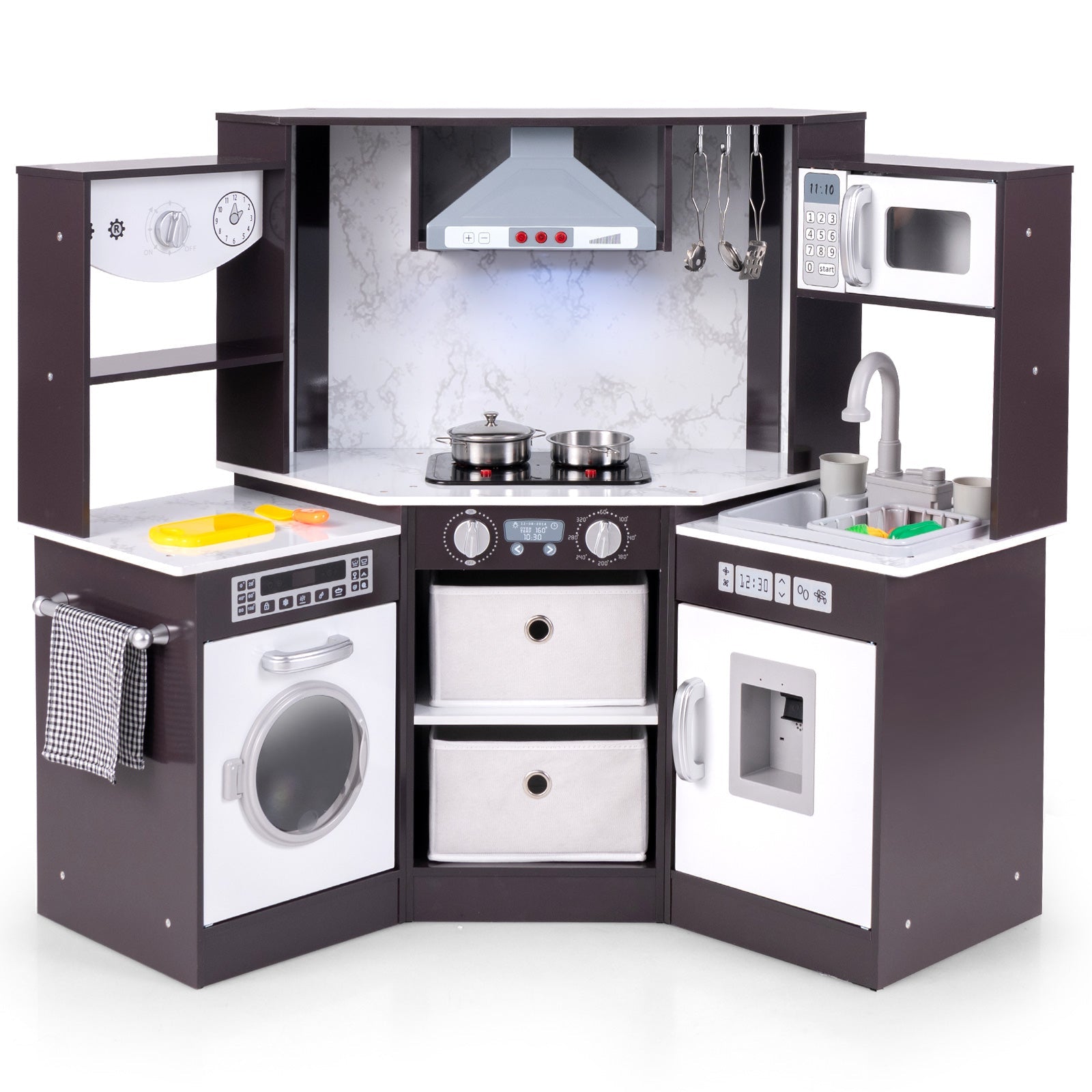 GBruno Wooden Kids Play Kitchen Playset with Realistic Lights and Sounds-Coffee
