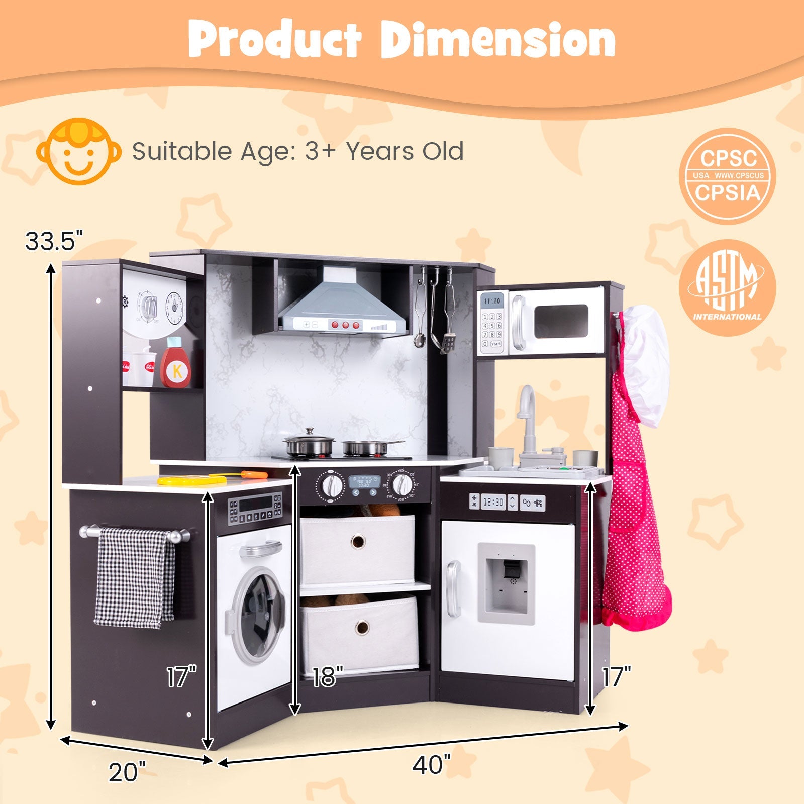 GBruno Wooden Kids Play Kitchen Playset with Realistic Lights and Sounds-Coffee