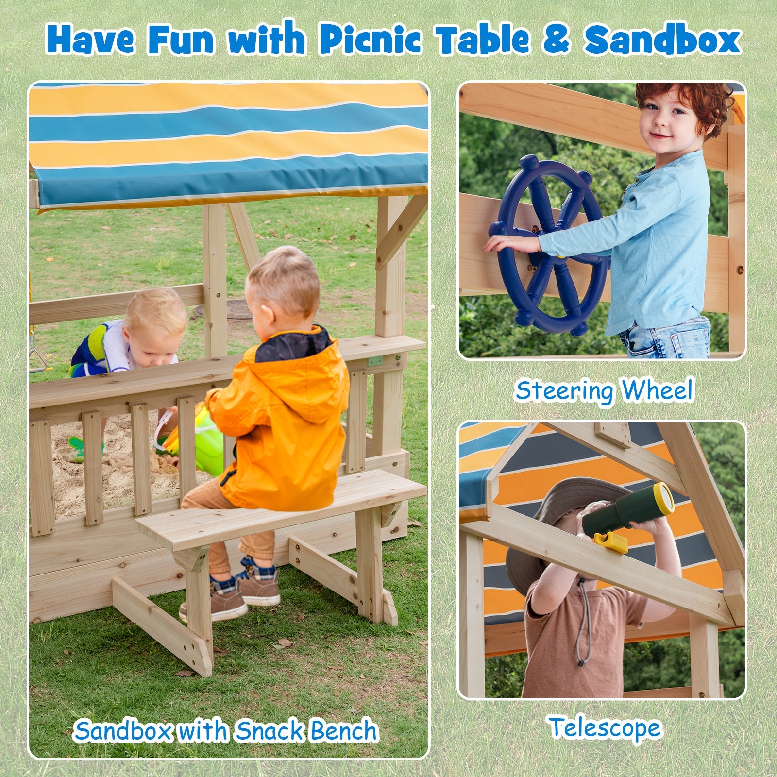 GBruno Wooden Swing Set with Large Upper Deck Slide and Steering Wheel