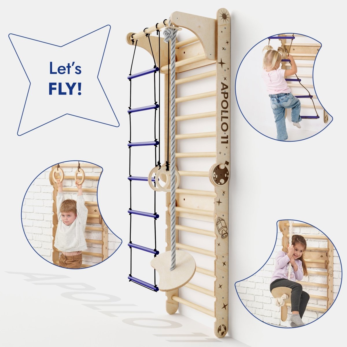 Goodevas Apollo Swedish Wall / Climbing ladder for Little Austronauts + Moon swing Set + Slide Board