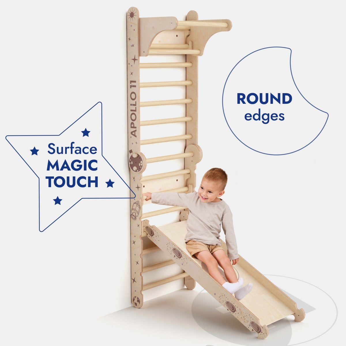 Goodevas Apollo Swedish Wall / Climbing ladder for Little Austronauts + Moon swing Set + Slide Board