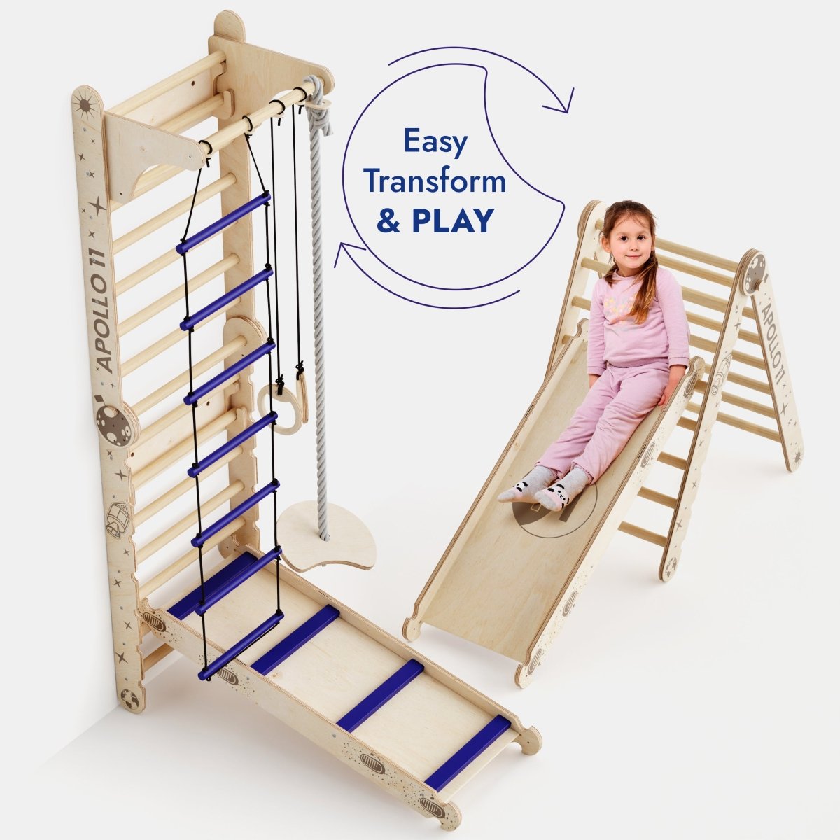 Goodevas Apollo Swedish Wall / Climbing ladder for Little Austronauts + Moon swing Set + Slide Board