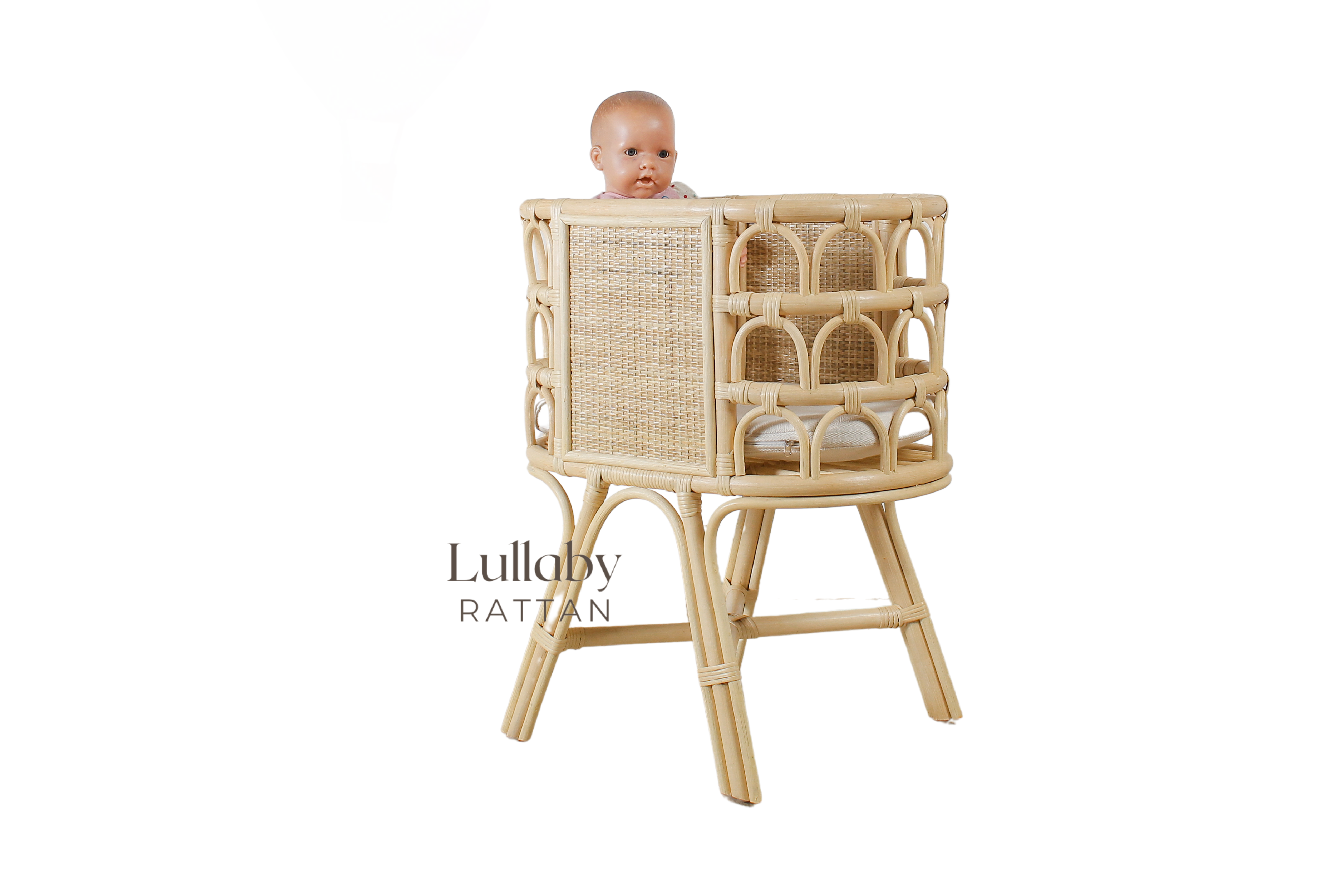 Lullaby Rattan Rattan Doll Crib – Handmade Wicker Doll Bed, Boho Montessori Toy Bassinet for Girls